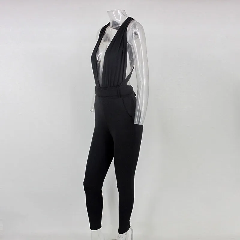 Women's Summer V-Neck Backless Jumpsuit With Sashes