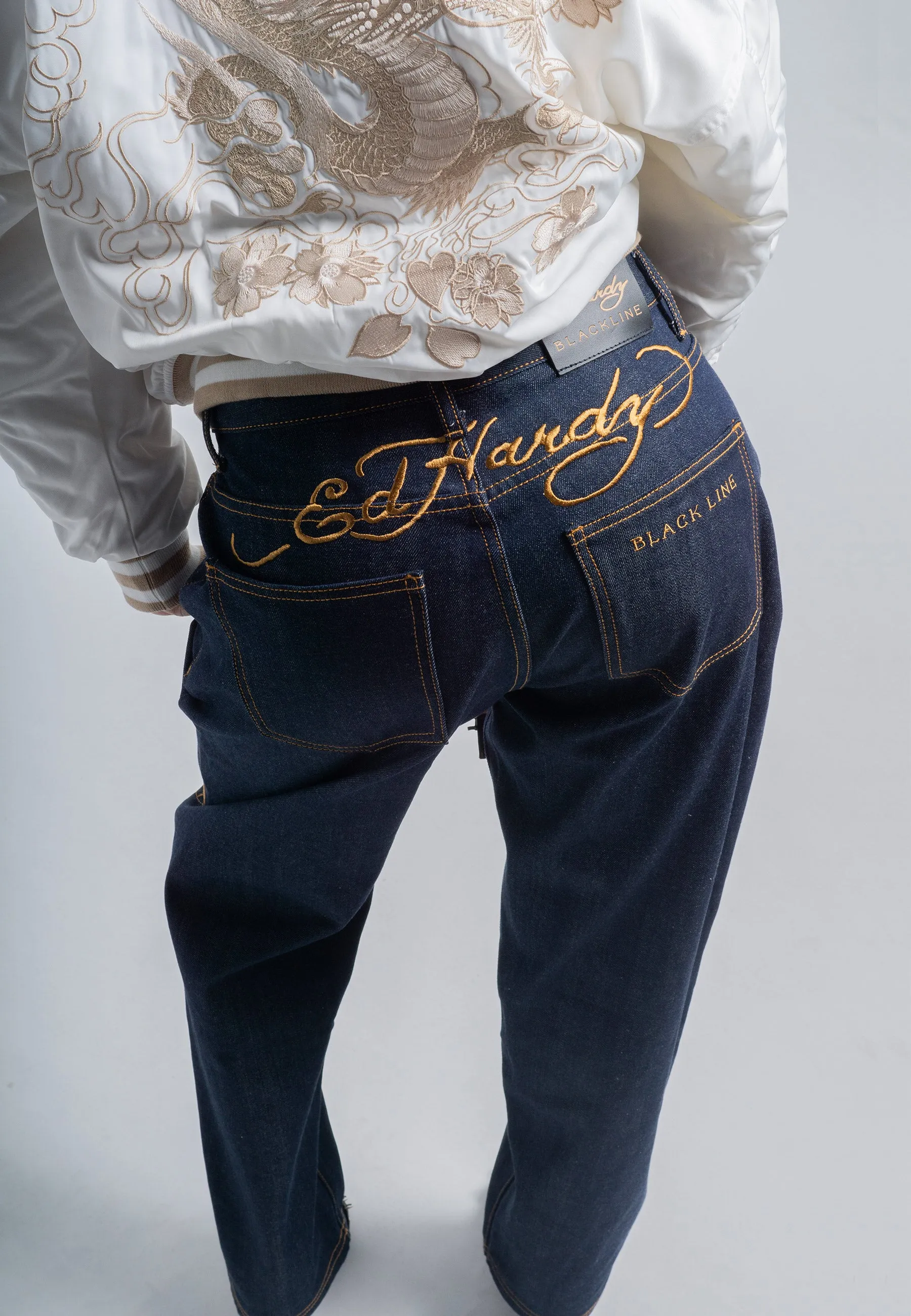 Womens Traditional Geisha Tonal Relaxed Denim Trousers Jeans - Indigo