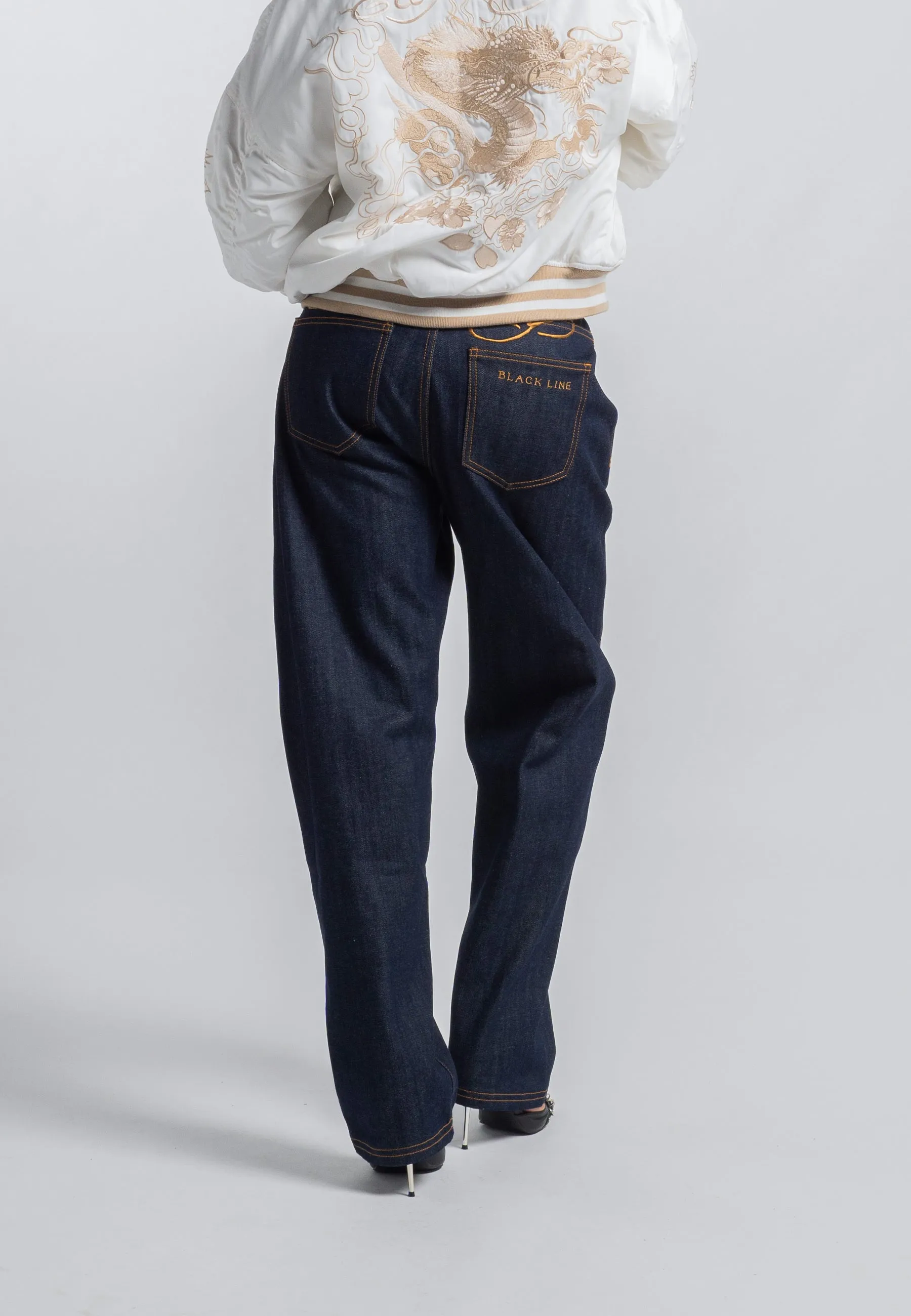 Womens Traditional Geisha Tonal Relaxed Denim Trousers Jeans - Indigo