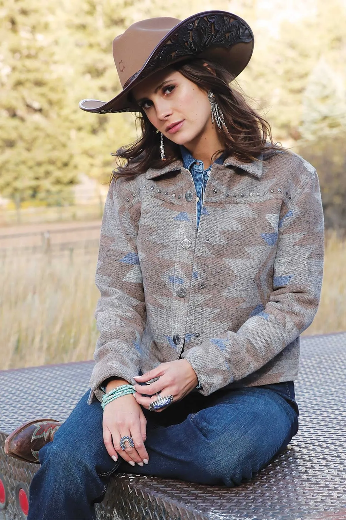 Women's Tweed Trucker Jacket - Tan - (CWJ7481001)