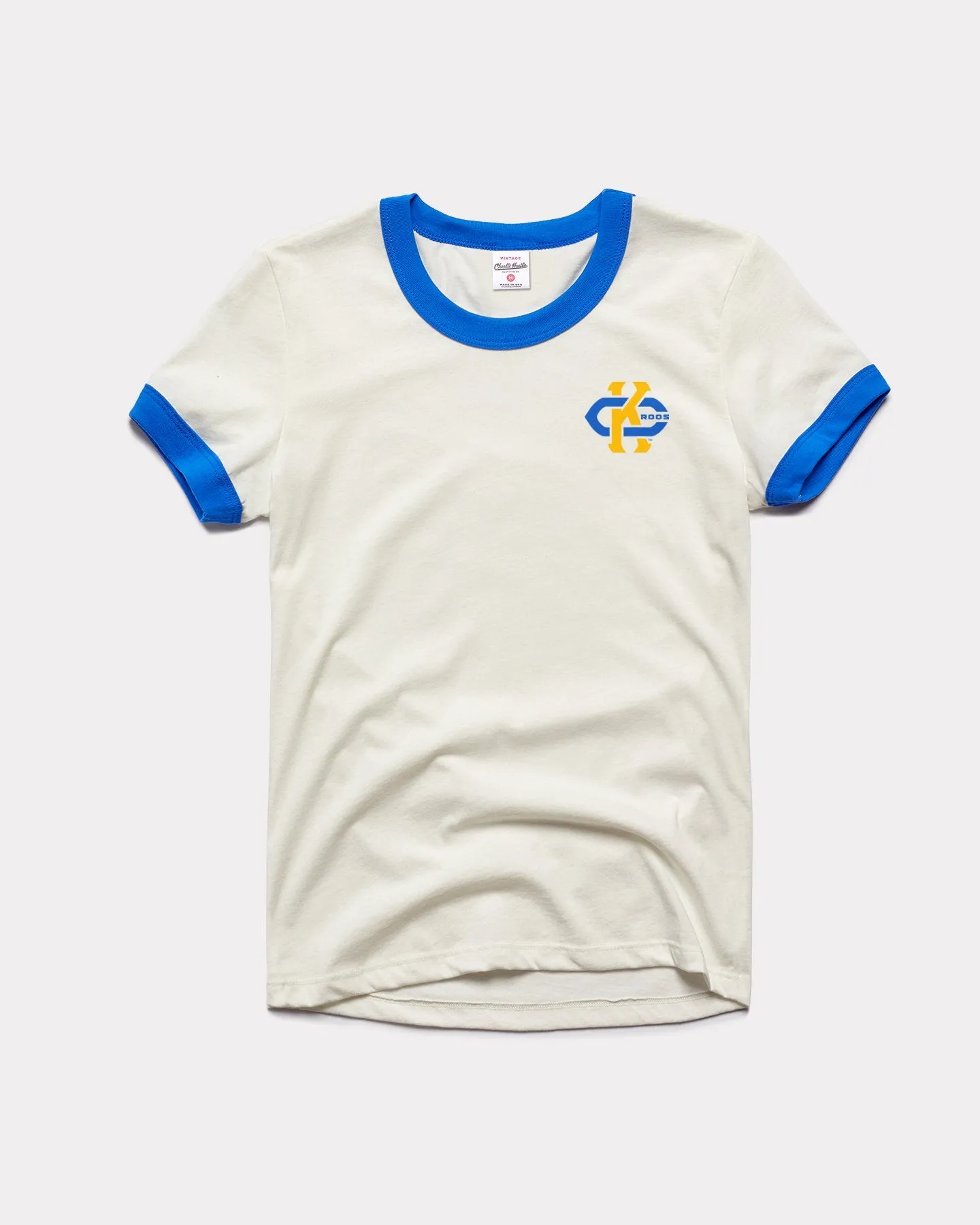 Women's UMKC Roos White & Blue Vintage Ringer T-Shirt
