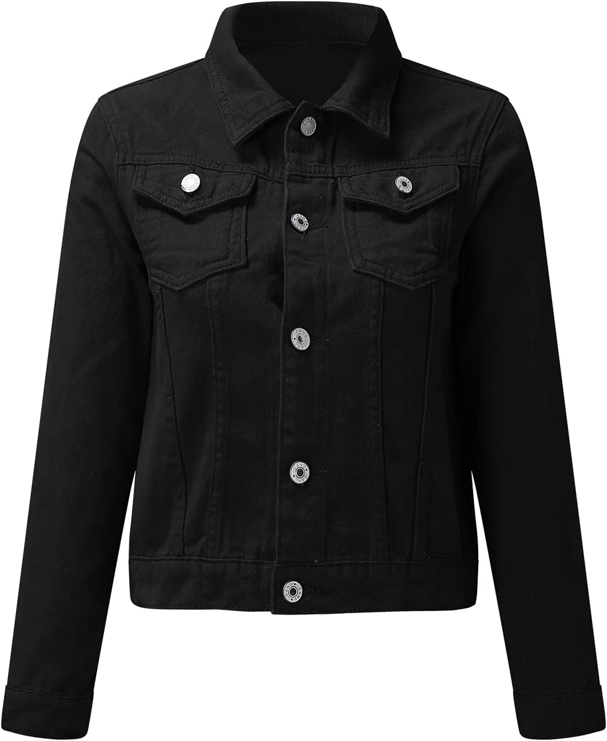 Womens Vintage Cropped Denim Jackets Long Sleeve Button Down Casual Slim Fitted Distressed Jean Jackets Outerwear