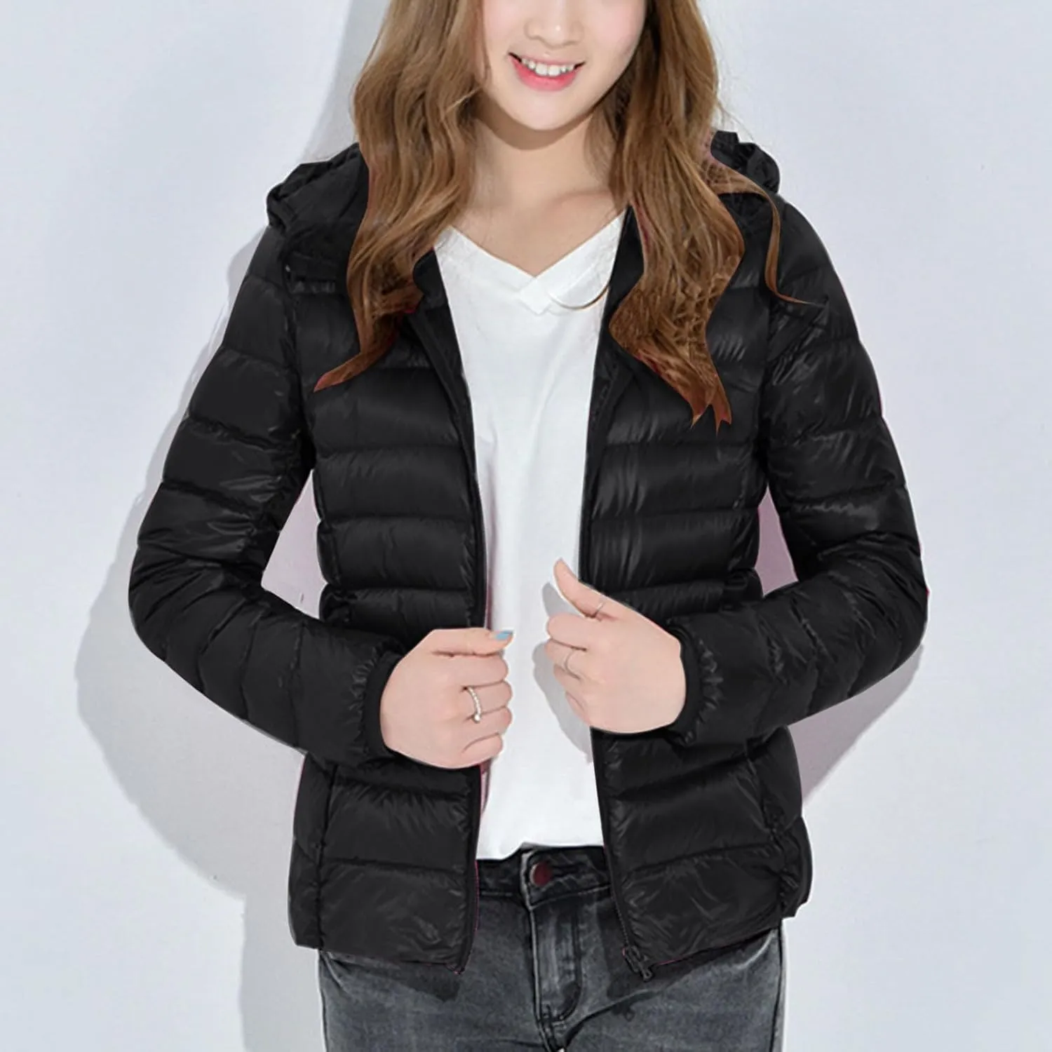 Womens Winter Coats Hooded Lightweight Packable Puffer Jackets Casual Warm Down Coats Parka Quilted Jackets Outerwear