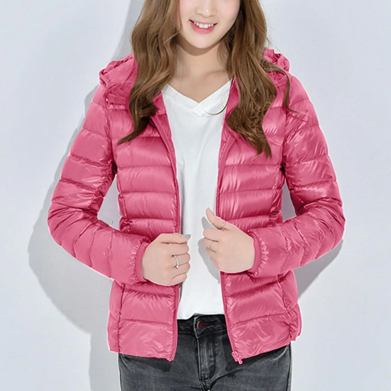 Womens Winter Coats Hooded Lightweight Packable Puffer Jackets Casual Warm Down Coats Parka Quilted Jackets Outerwear
