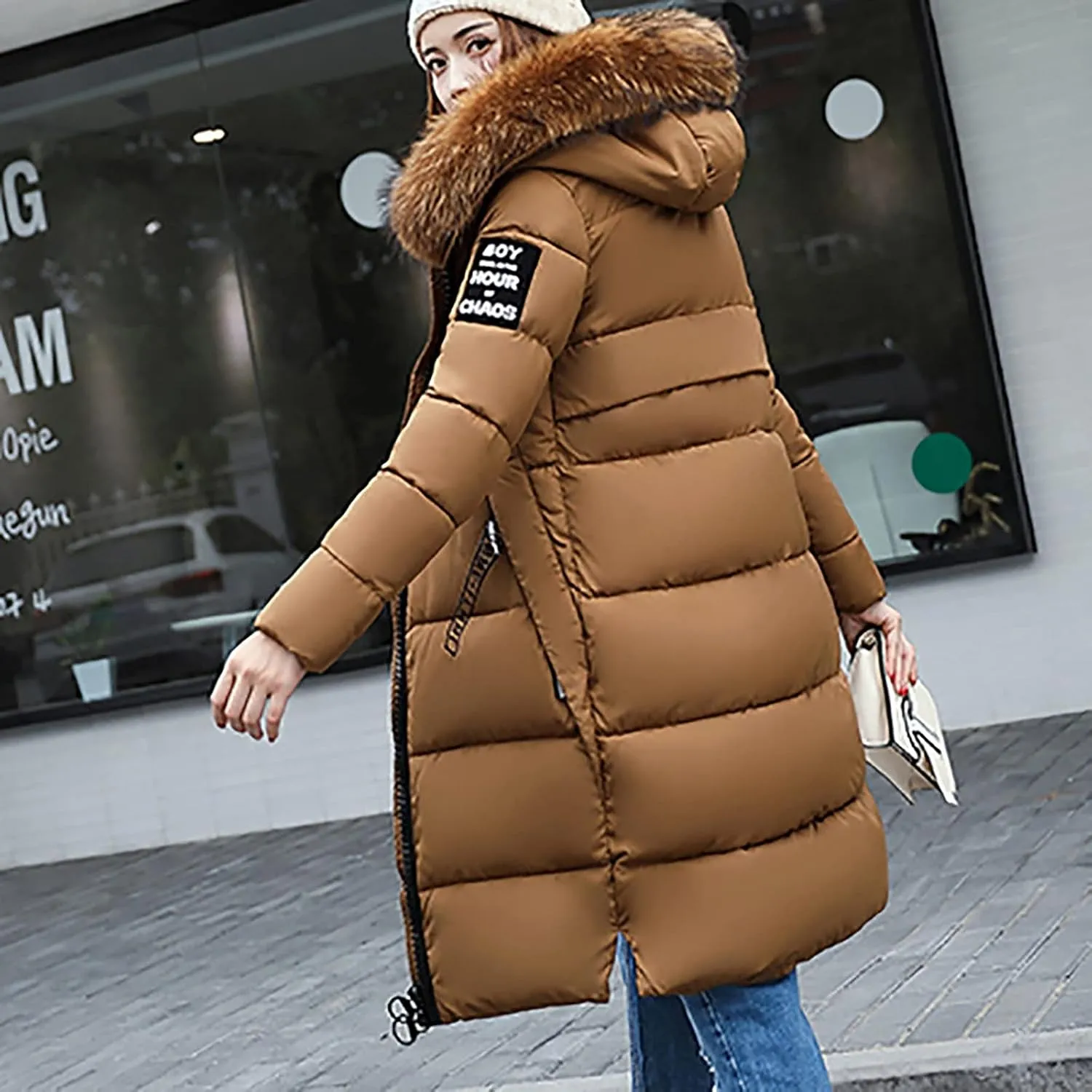 Womens Winter Coats Trendy Plus Size Long Down Coat Hooded Thickened Quilted Warm Maxi Parka Puffer Jackets Outerwear