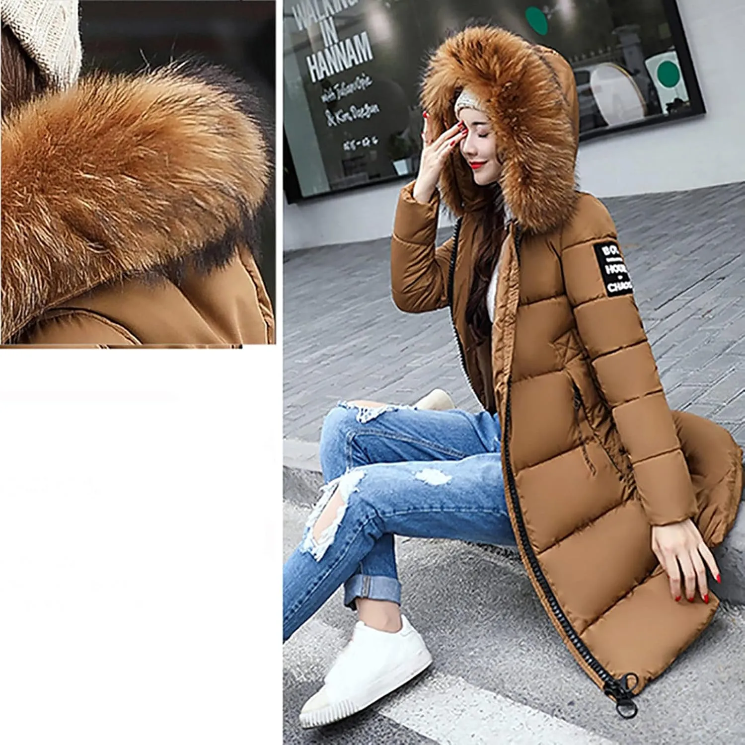 Womens Winter Coats Trendy Plus Size Long Down Coat Hooded Thickened Quilted Warm Maxi Parka Puffer Jackets Outerwear