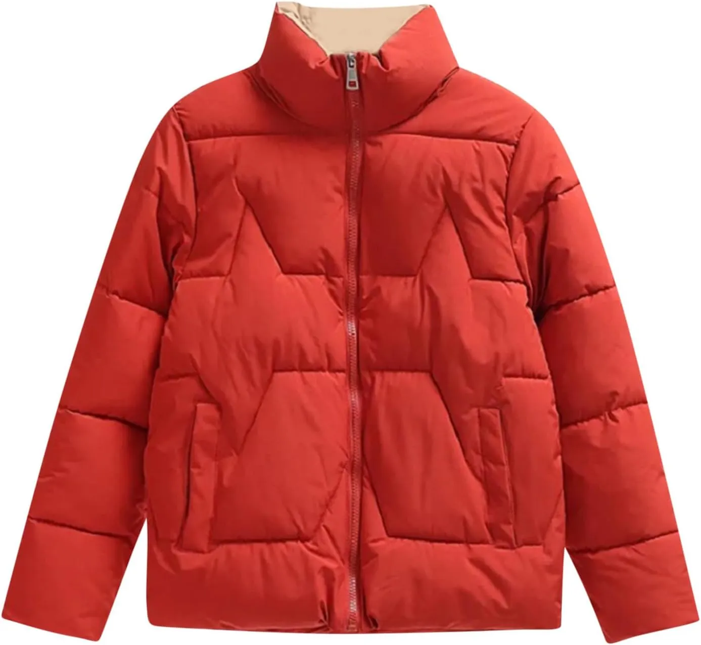 Women's Winter Cotton Coat Warm Thicken Puffer Jacket Long Sleeve Stand Collar Zip Padded Down Quilted Jackets Outerwear