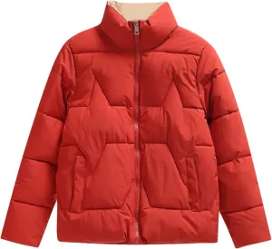 Women's Winter Cotton Coat Warm Thicken Puffer Jacket Long Sleeve Stand Collar Zip Padded Down Quilted Jackets Outerwear