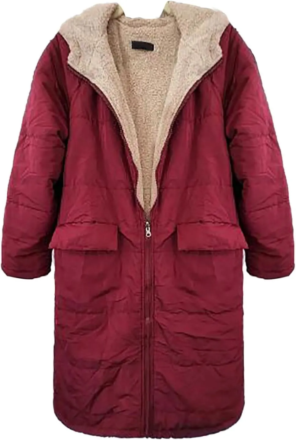 Womens Winter Oversized Padded Long Coats Reversible Sherpa Fleece Lined Hooded Puffer Jackets Outerwear with Pockets