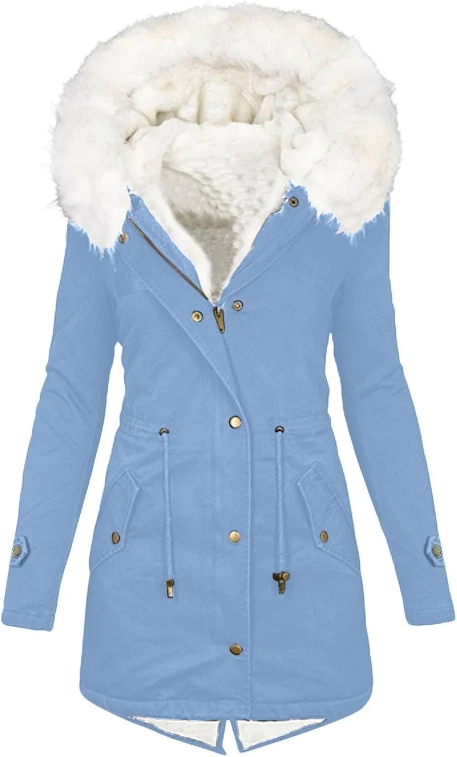Women's Winter Warm Coat Furry Lined Zip Up Jacket Sherpa Fleece Overcoats Soft Thick Hooded Fuzzy Jackets Outerwear