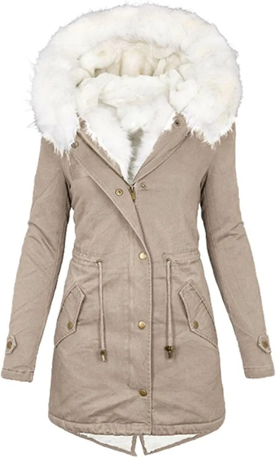 Women's Winter Warm Coat Furry Lined Zip Up Jacket Sherpa Fleece Overcoats Soft Thick Hooded Fuzzy Jackets Outerwear