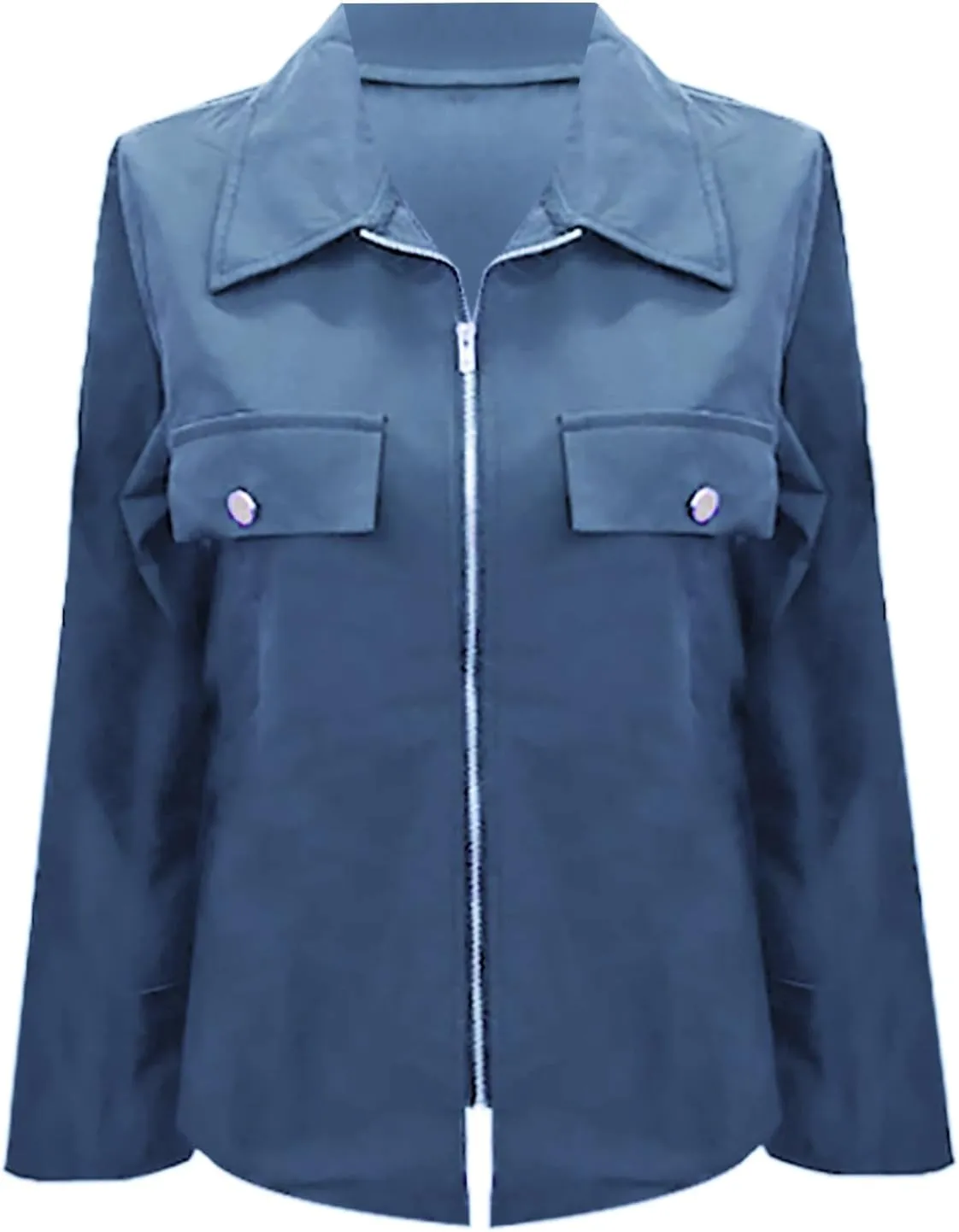Women's Zip Up Bomber Jackets Lapel Collar Roll Up Sleeve Lightweight Shackets Coats Casual Fall Outwear with Pockets