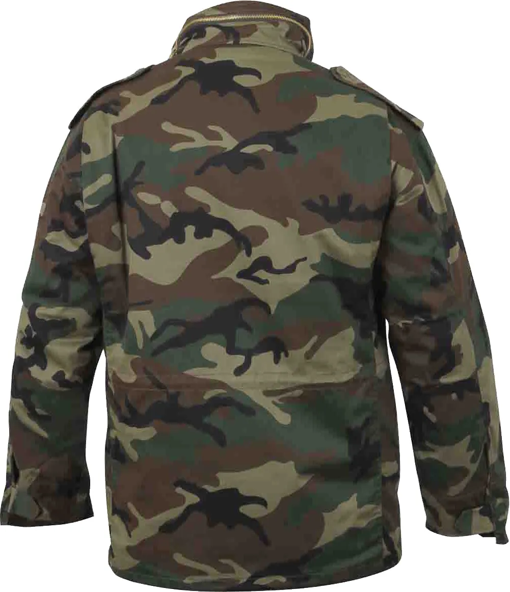 Woodland Camouflage  - Tactical M-65 Field Jacket Army Coat M1965 - Poly/Cotton with Liner