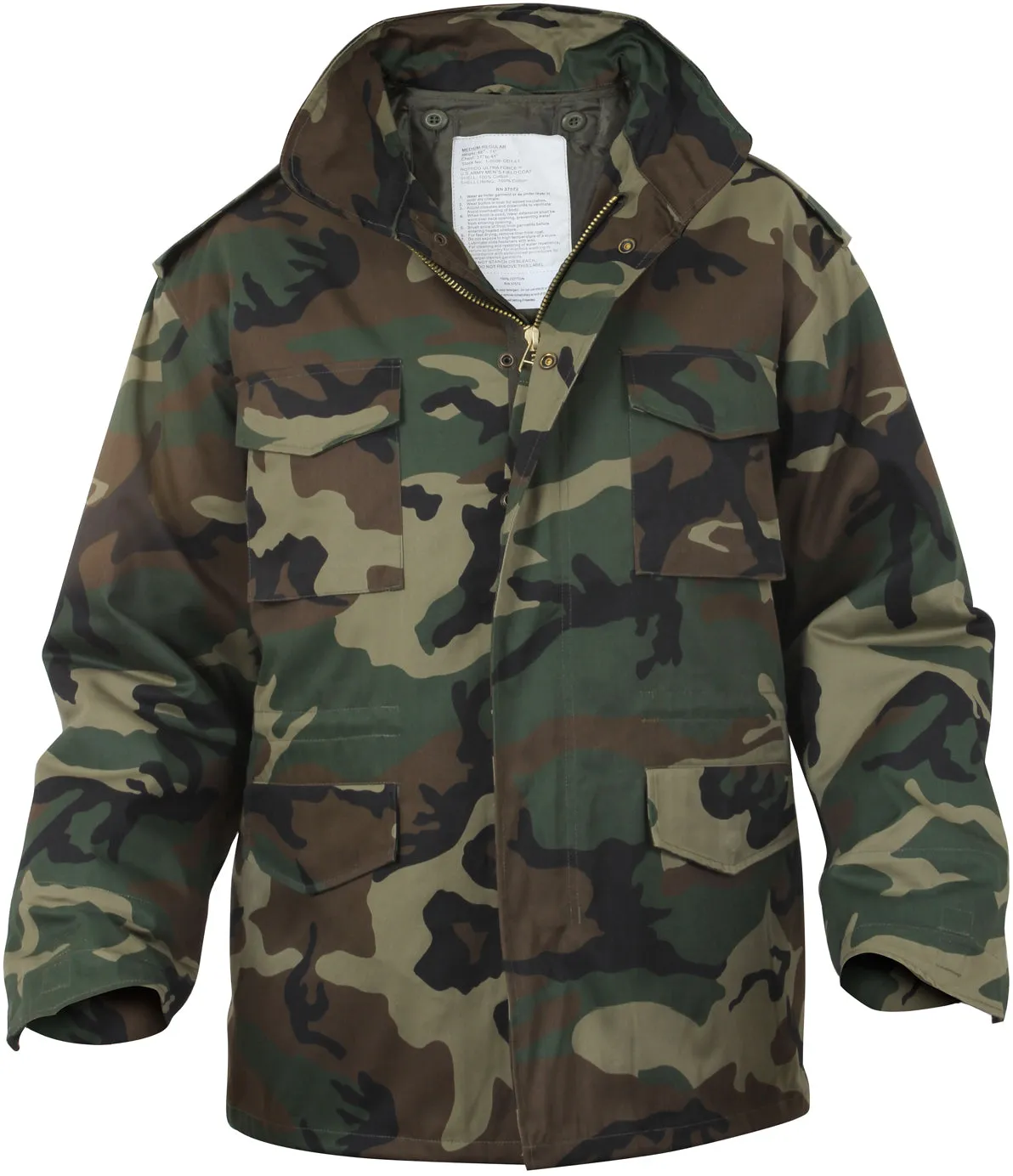 Woodland Camouflage  - Tactical M-65 Field Jacket Army Coat M1965 - Poly/Cotton with Liner