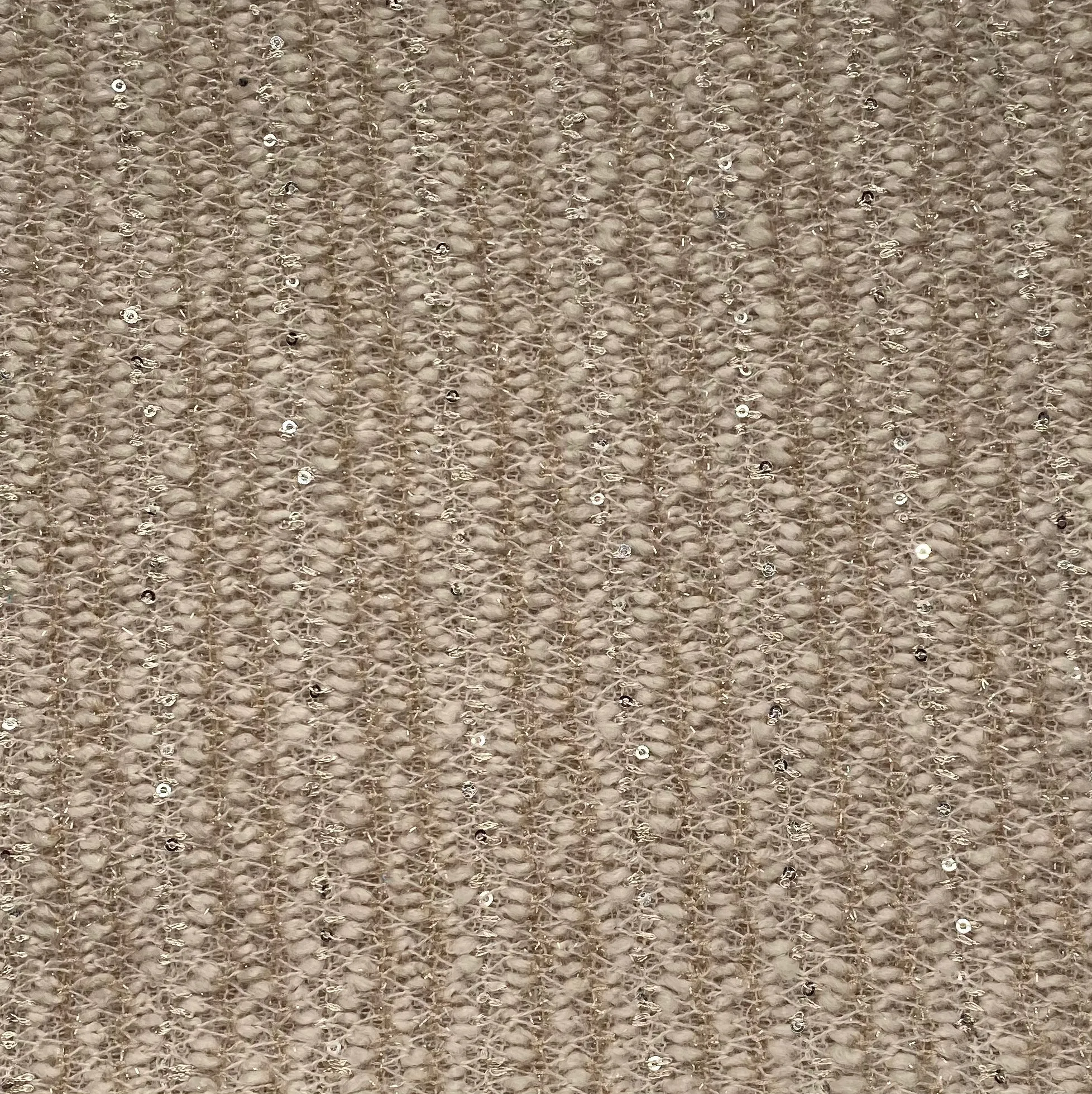 Wool Blend Boucle Knit with Sequins - Beige