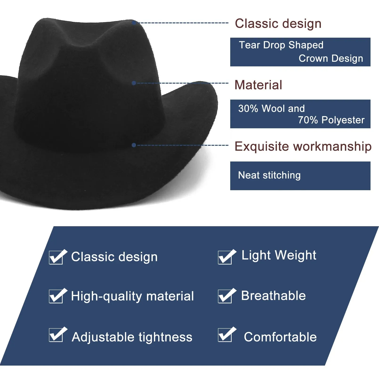 Wool Blended Western Cowboy Hat