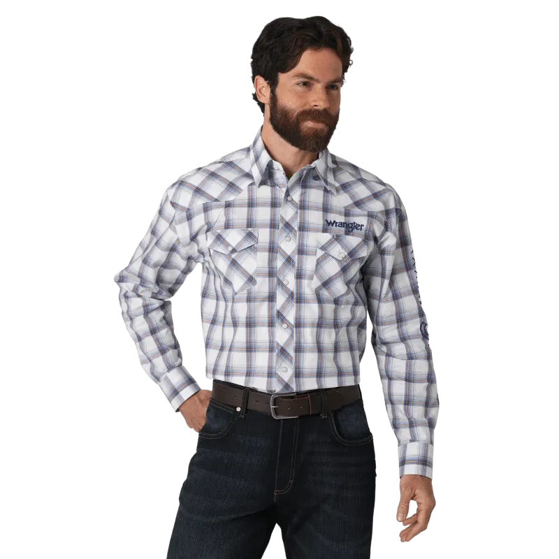 Wrangler Men's Logo Long Sleeve Western Plaid Shirt 112317123