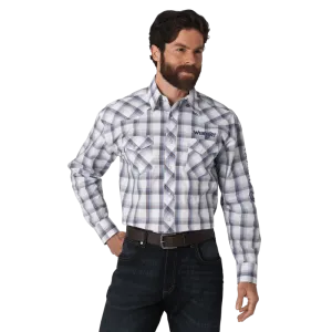 Wrangler Men's Logo Long Sleeve Western Plaid Shirt 112317123