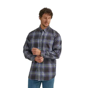 Wrangler Men's Rugged Wear Navy Indigo Plaid Flannel Shirt 112330380