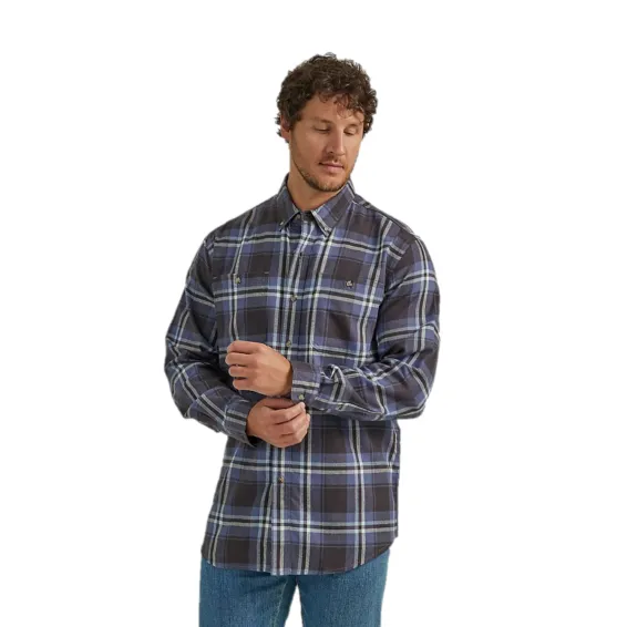 Wrangler Men's Rugged Wear Navy Indigo Plaid Flannel Shirt 112330380