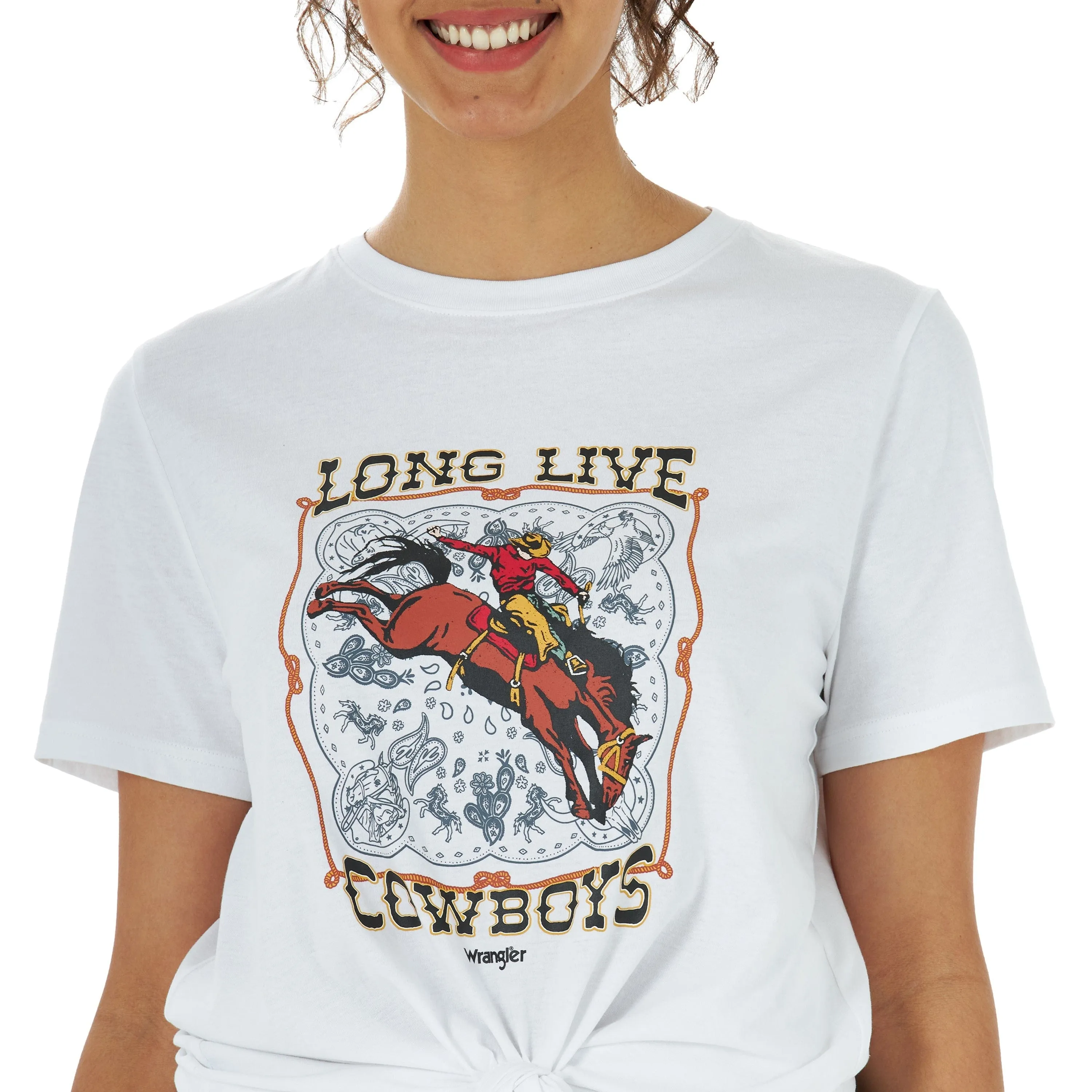 Wrangler Women's Retro Rodeo Cowboy White Graphic Tee - LWK570W
