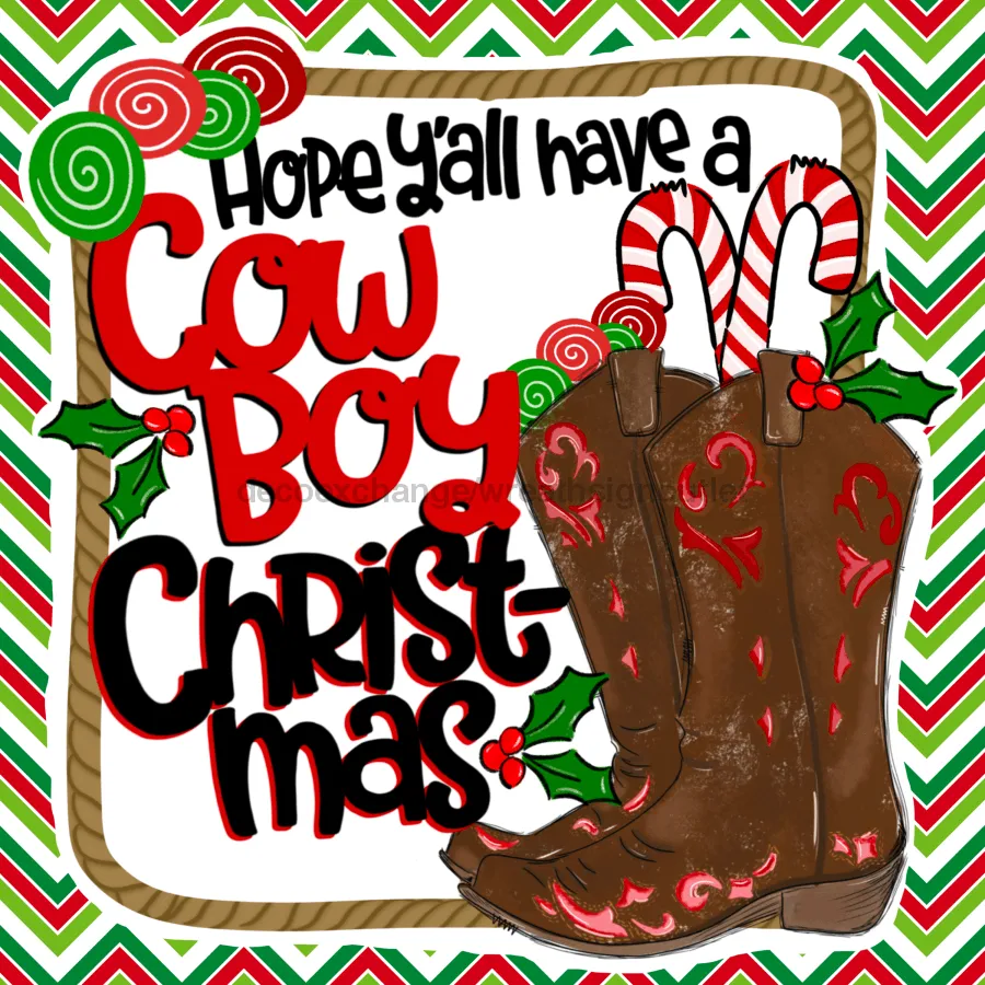 Wreath Sign, Western Christmas, Cowboy Christmas Sign, 10"x10" Metal Sign, DECOE-951, Sign For Wreath, DecoExchange
