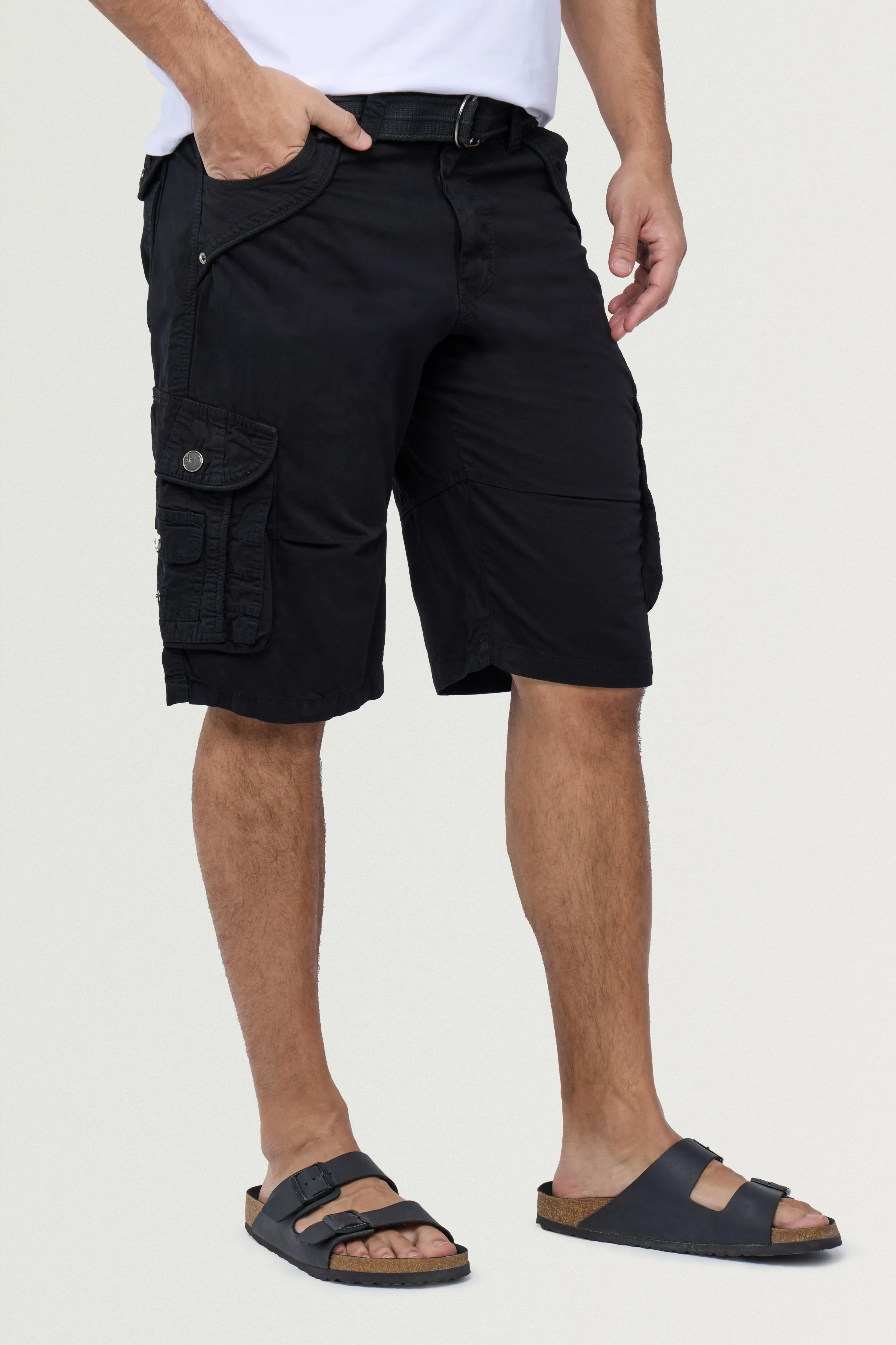 X RAY Men's Belted Twill Tape 12.5" Inseam Knee Length Cargo Shorts