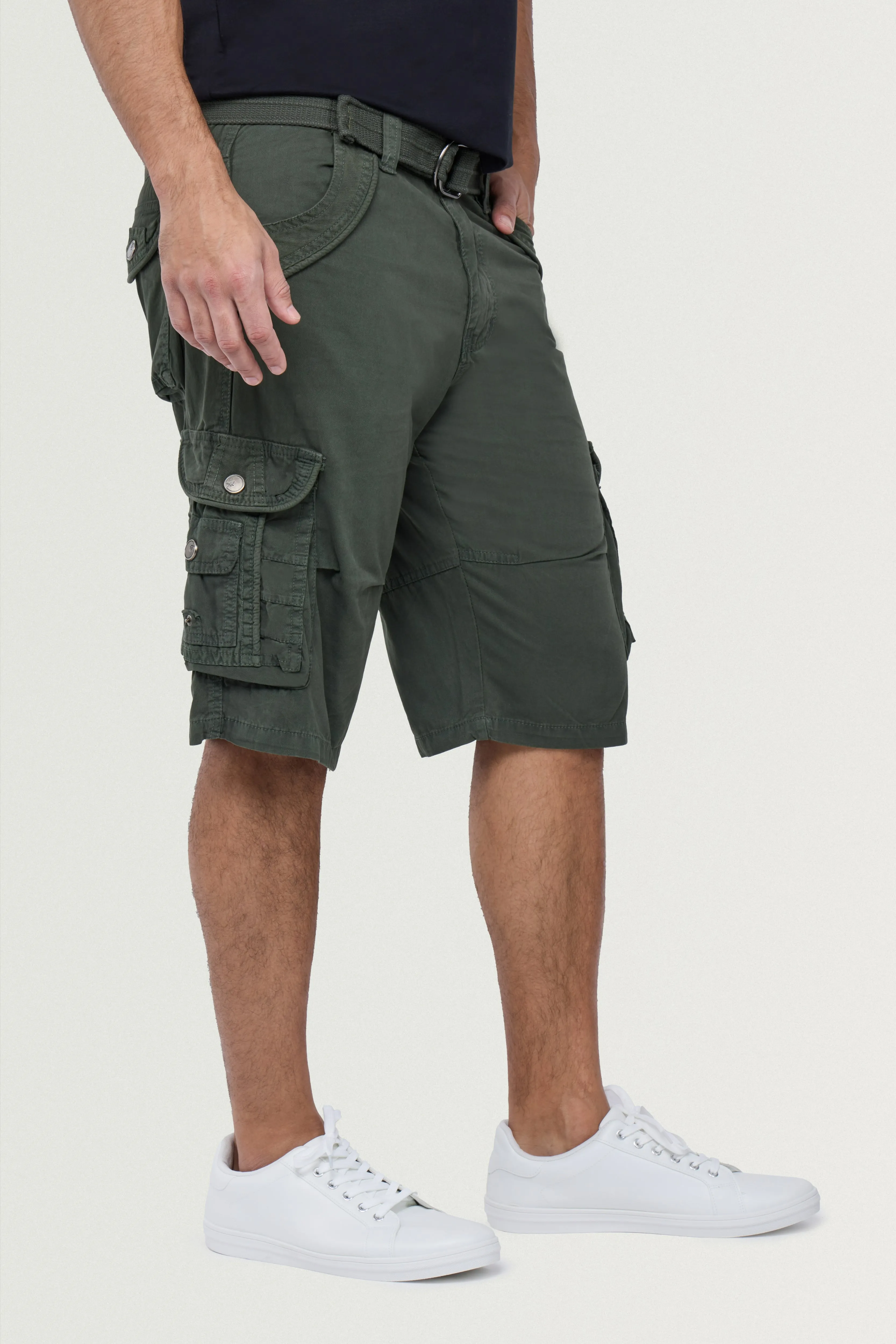 X RAY Men's Belted Twill Tape 12.5" Inseam Knee Length Cargo Shorts