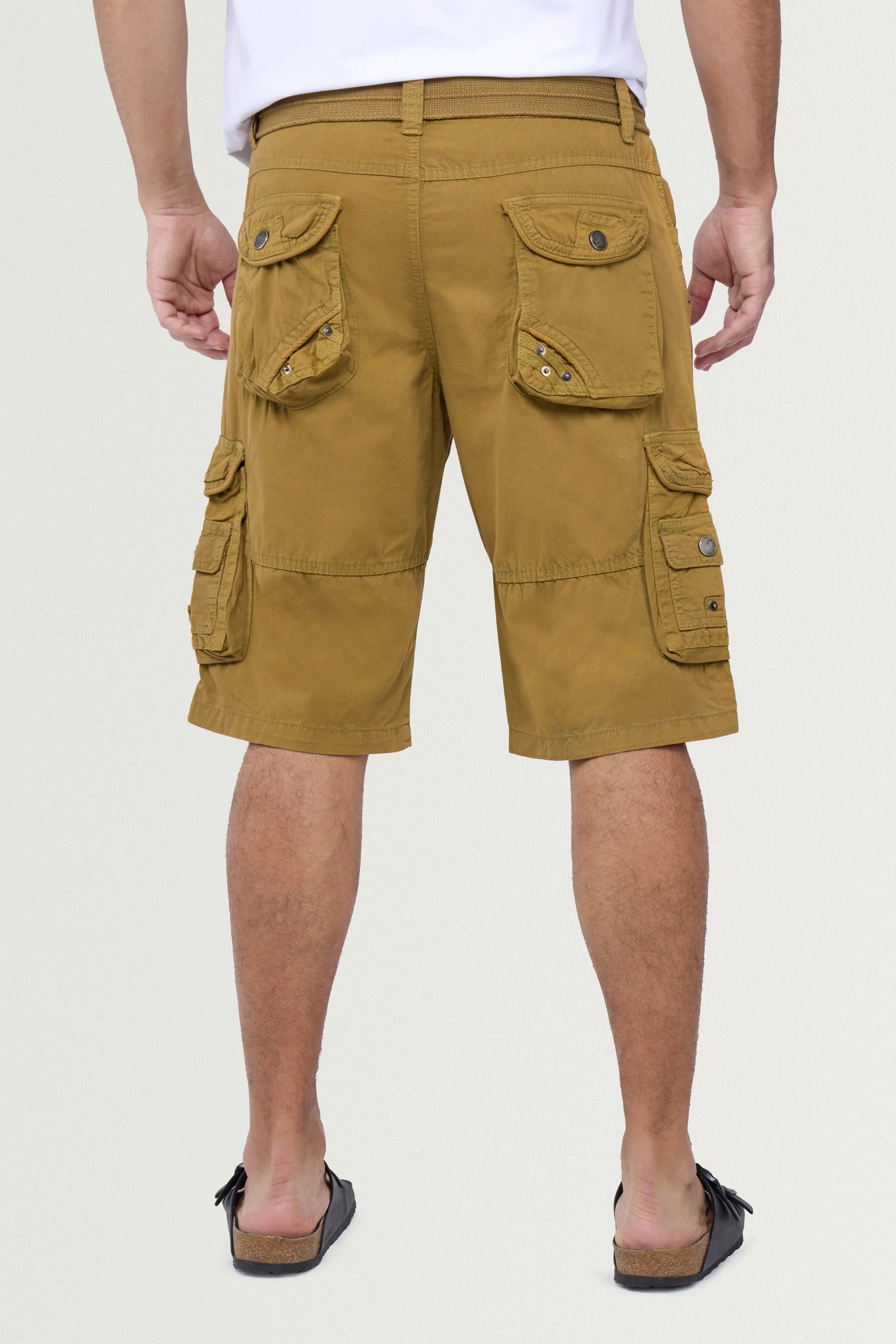 X RAY Men's Belted Twill Tape 12.5" Inseam Knee Length Cargo Shorts