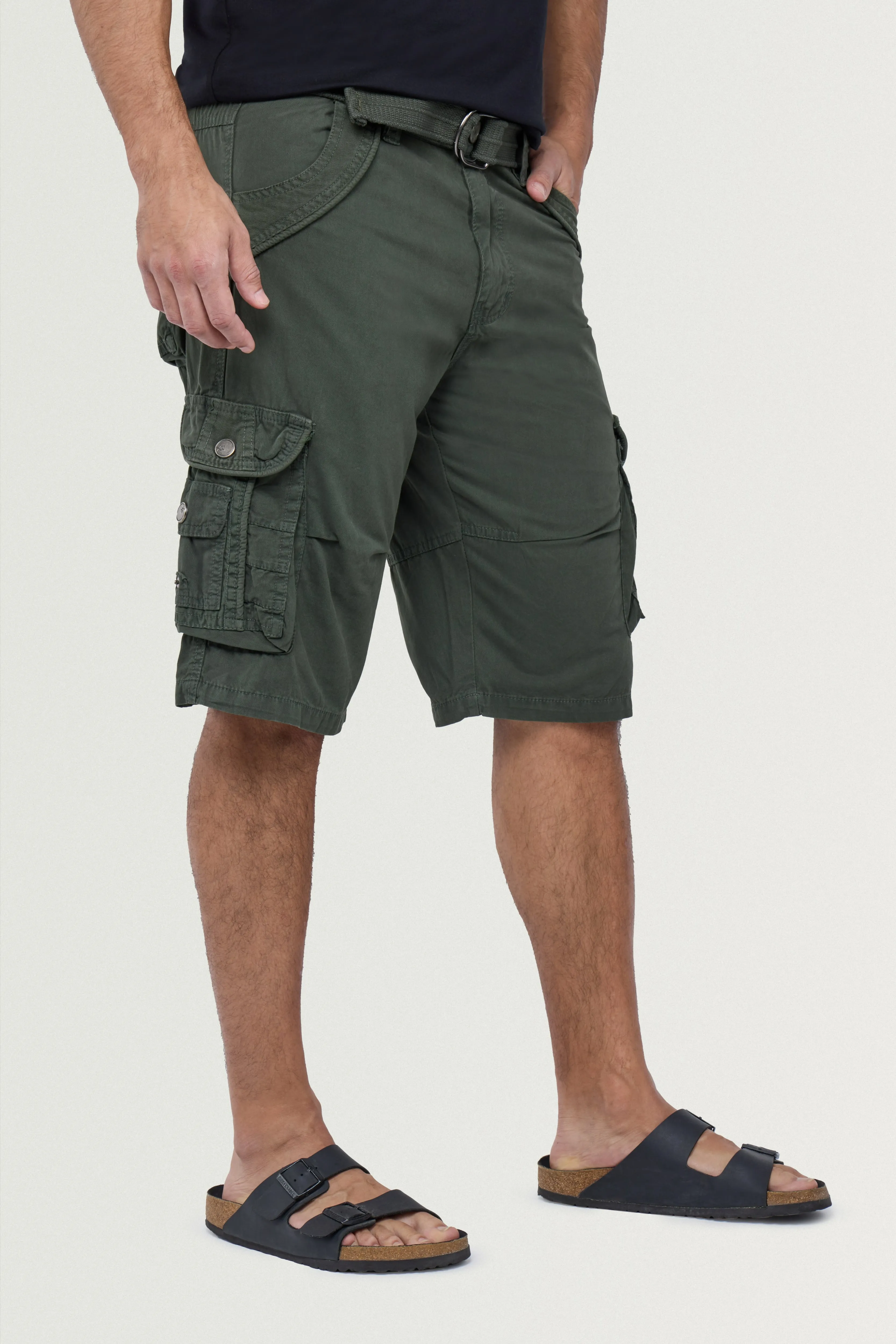 X RAY Men's Belted Twill Tape 12.5" Inseam Knee Length Cargo Shorts