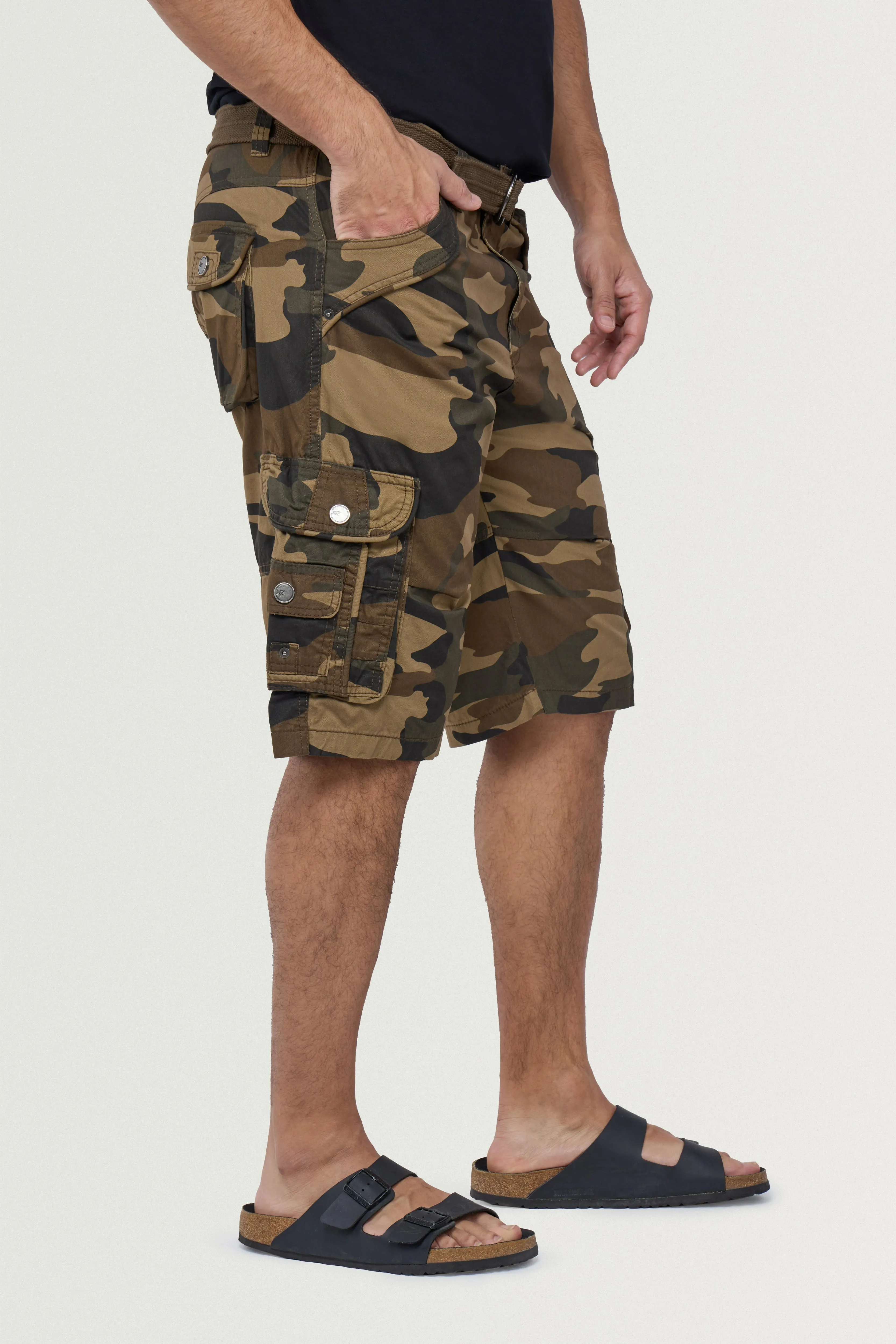 X RAY Men's Belted Twill Tape 12.5" Inseam Knee Length Cargo Shorts