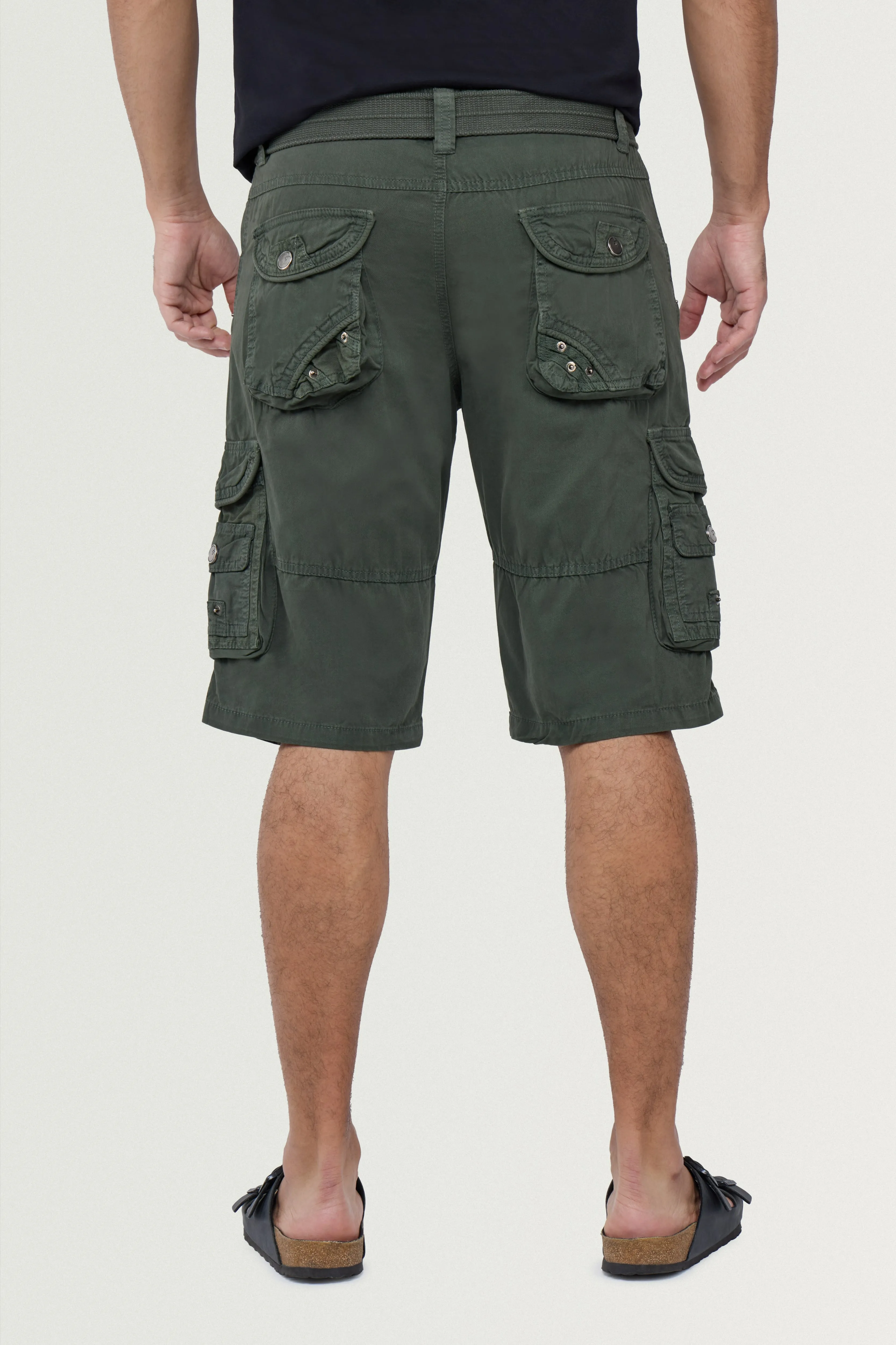 X RAY Men's Belted Twill Tape 12.5" Inseam Knee Length Cargo Shorts