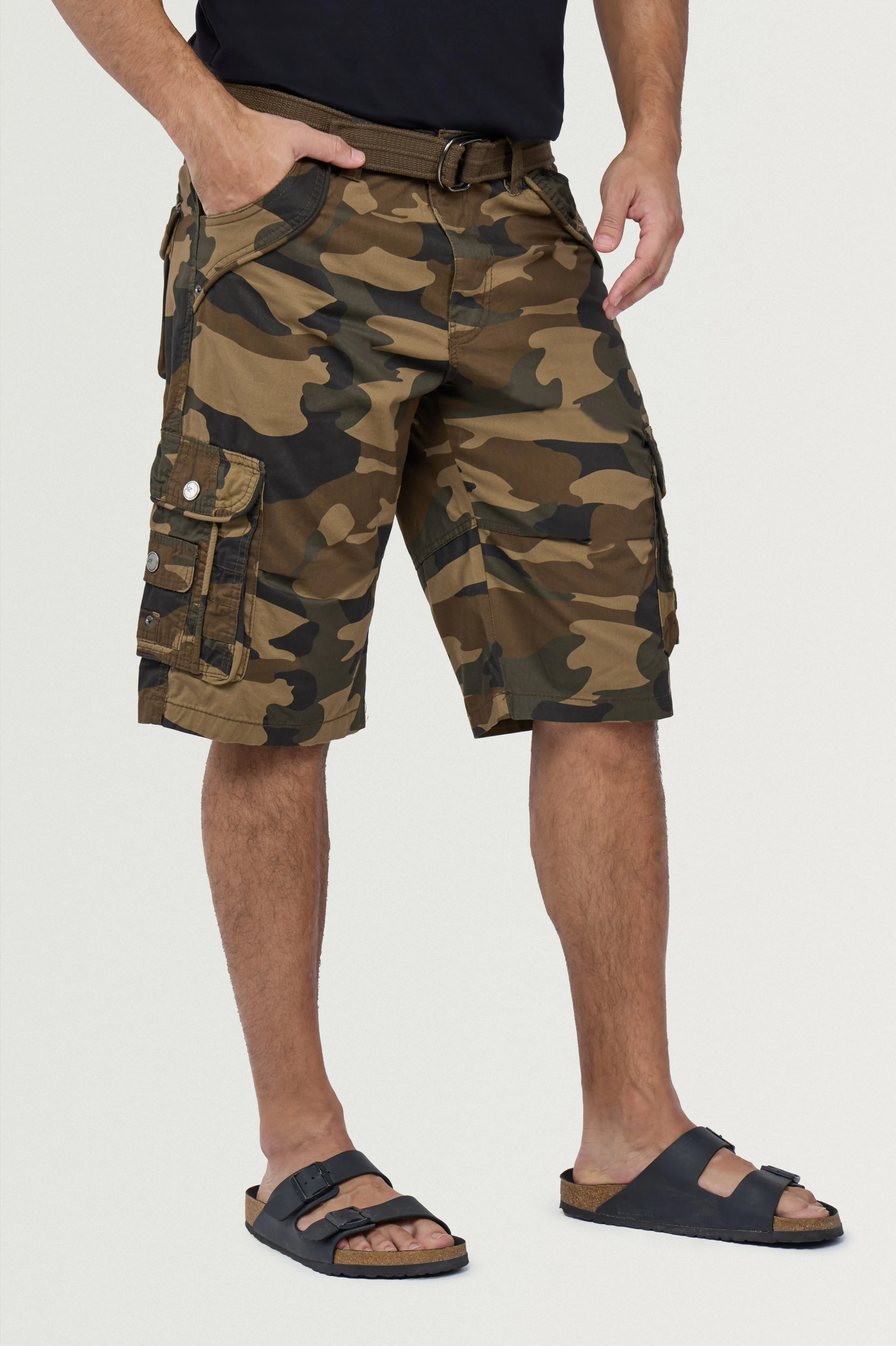 X RAY Men's Belted Twill Tape 12.5" Inseam Knee Length Cargo Shorts