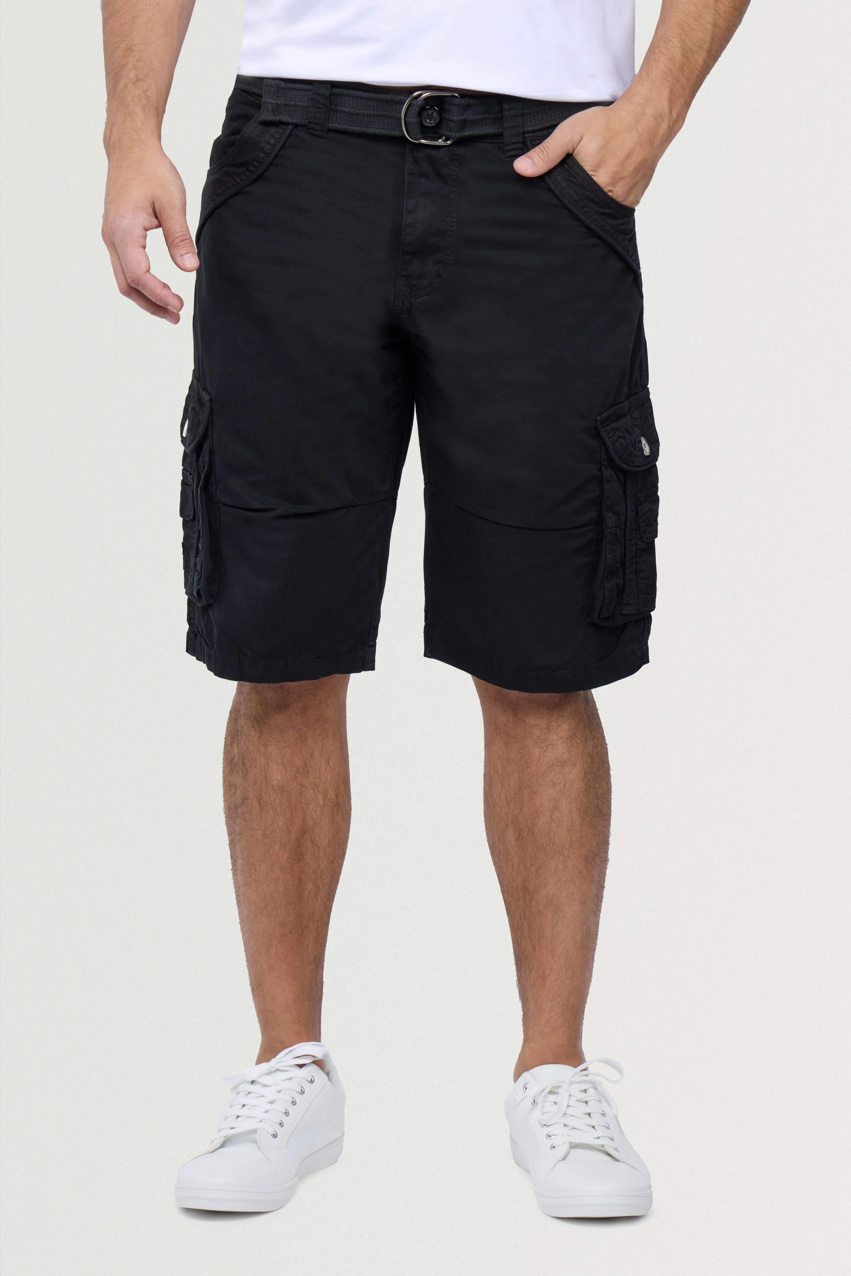 X RAY Men's Belted Twill Tape 12.5" Inseam Knee Length Cargo Shorts