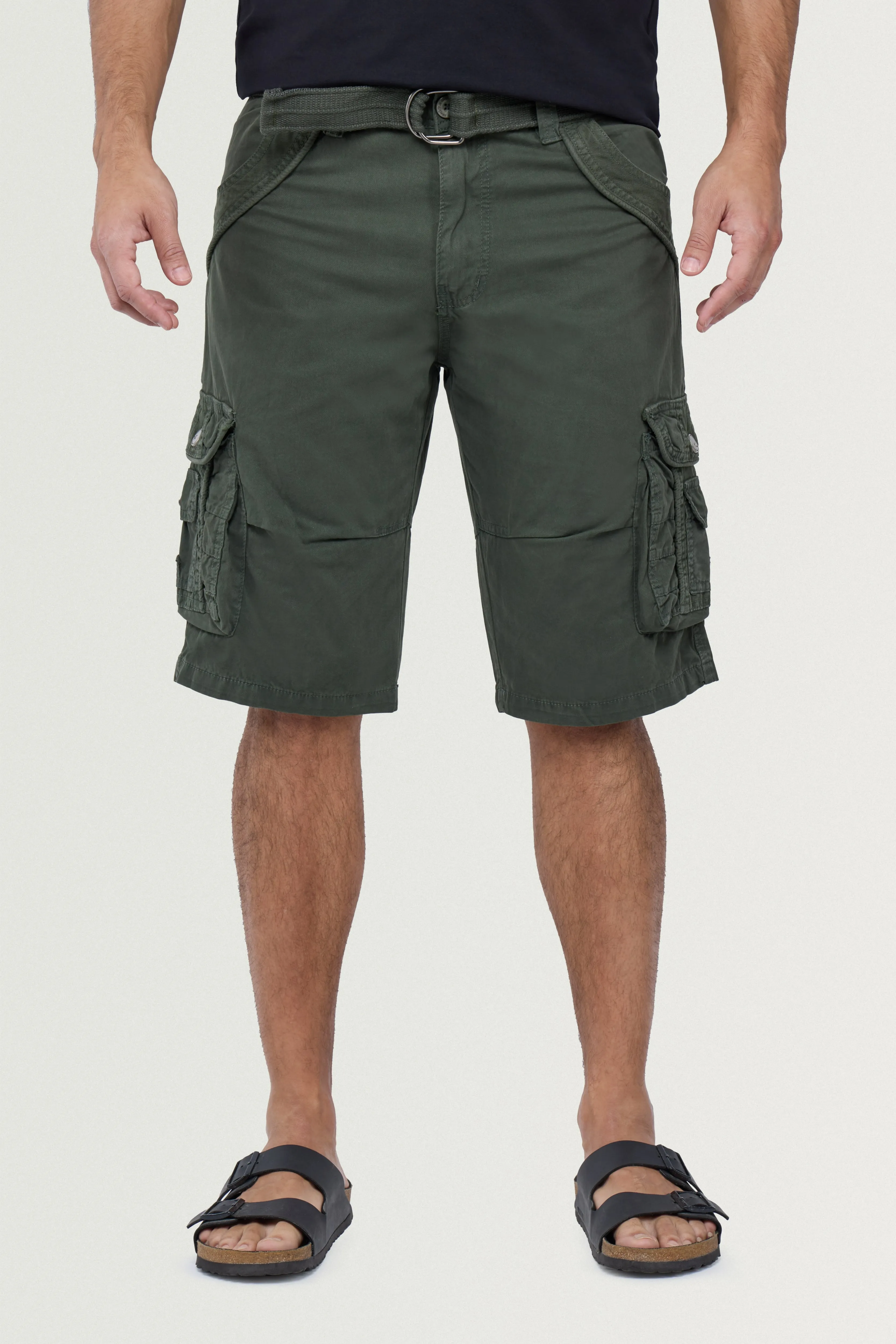 X RAY Men's Belted Twill Tape 12.5" Inseam Knee Length Cargo Shorts
