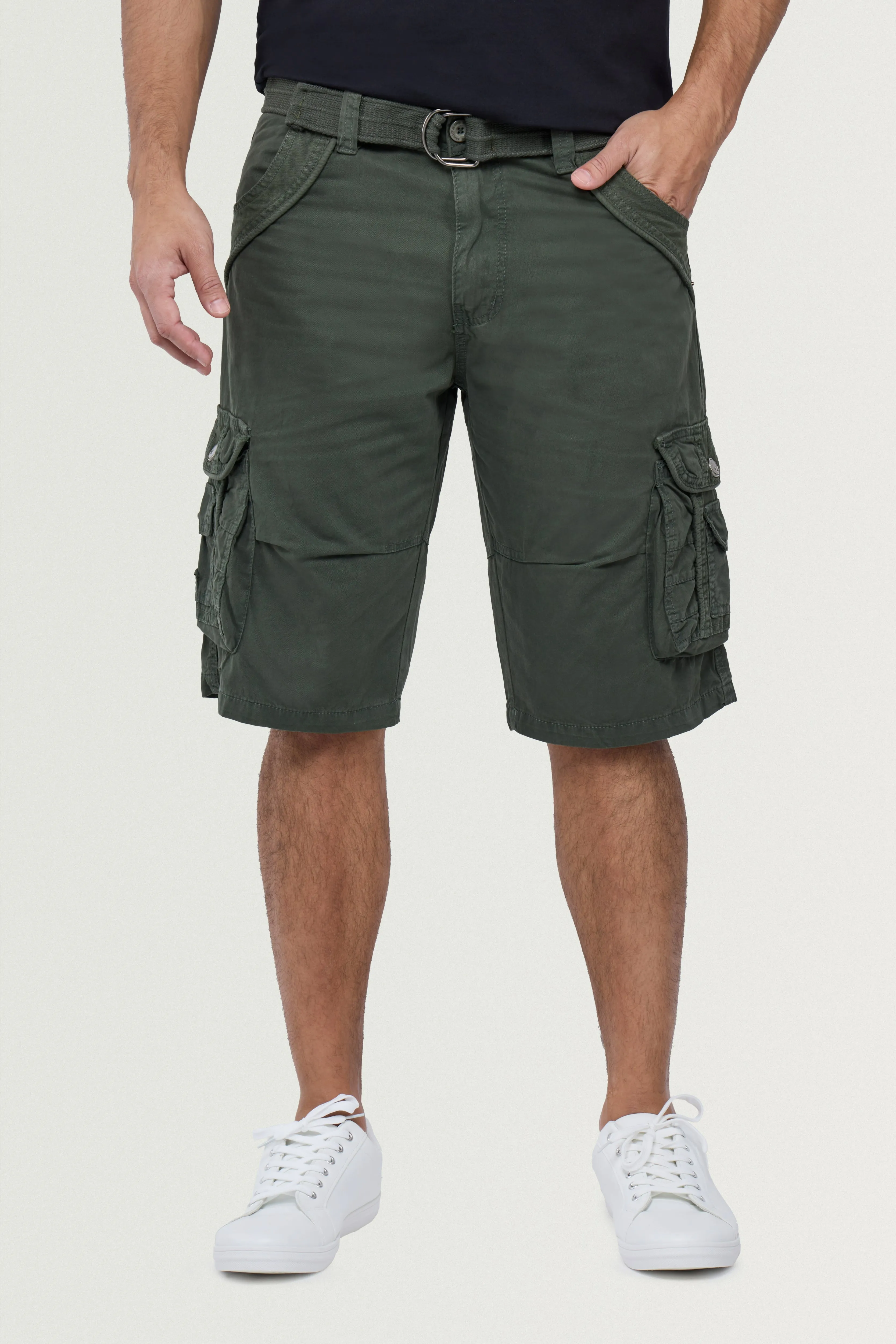 X RAY Men's Belted Twill Tape 12.5" Inseam Knee Length Cargo Shorts