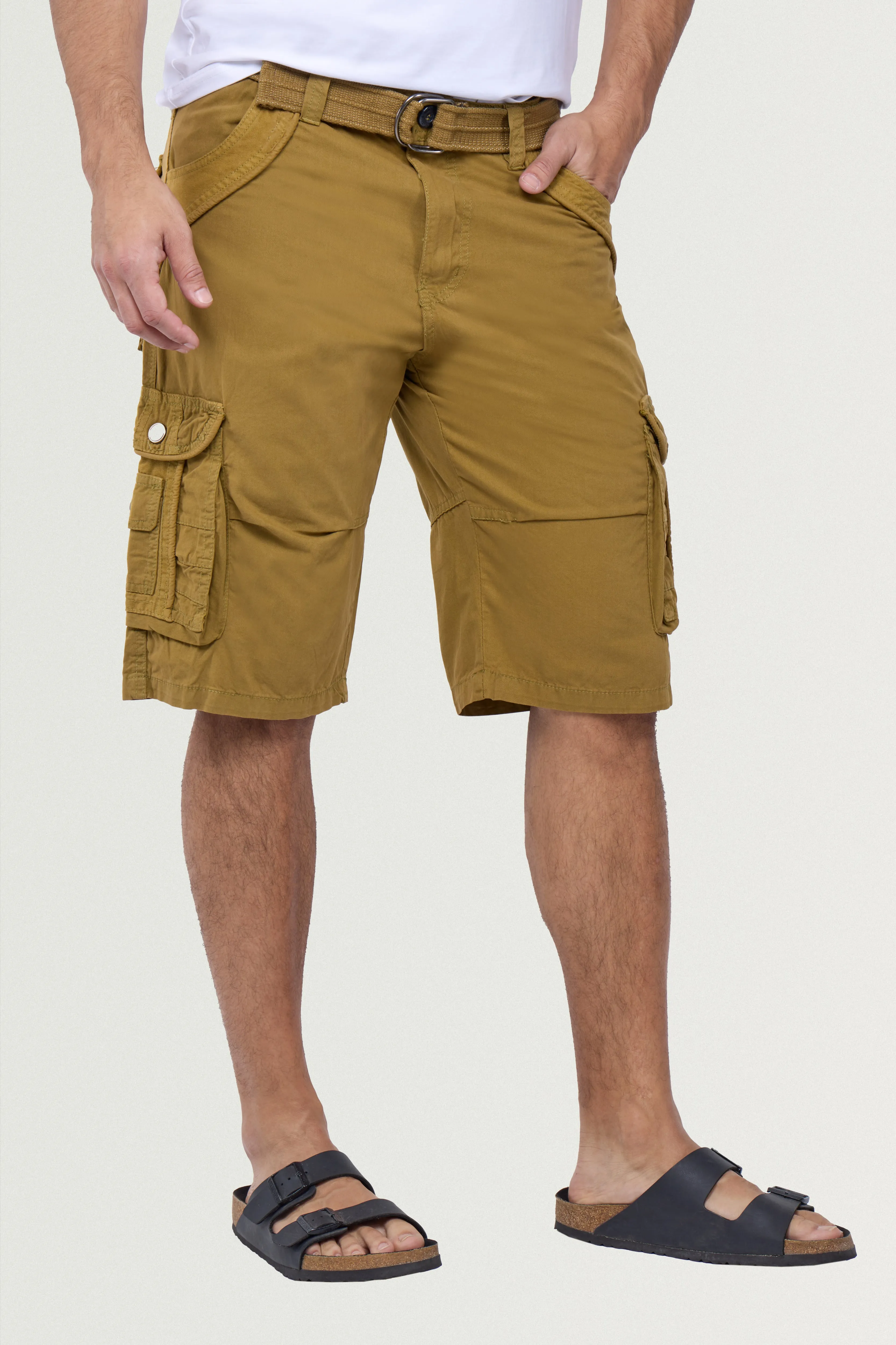 X RAY Men's Belted Twill Tape 12.5" Inseam Knee Length Cargo Shorts