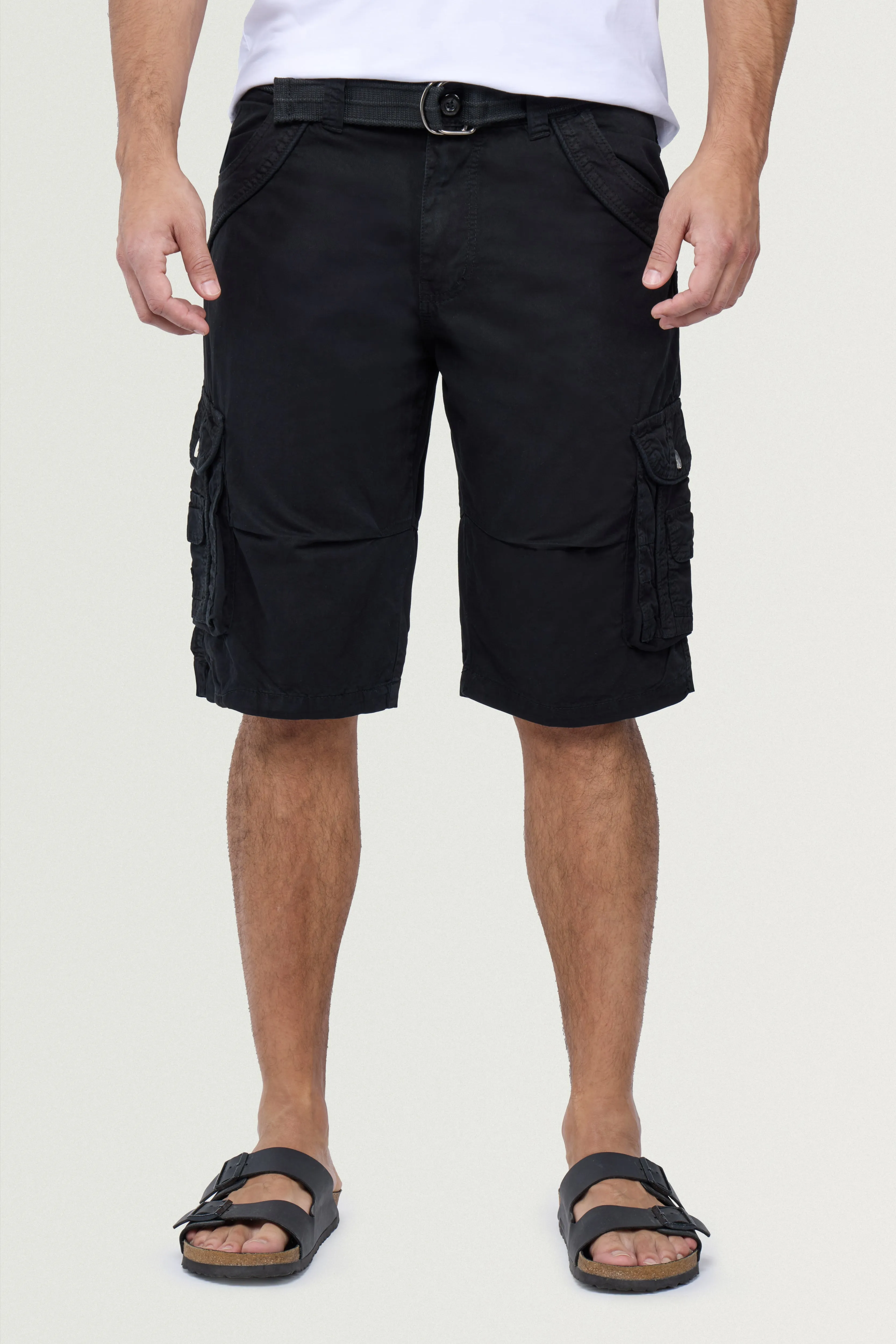 X RAY Men's Belted Twill Tape 12.5" Inseam Knee Length Cargo Shorts