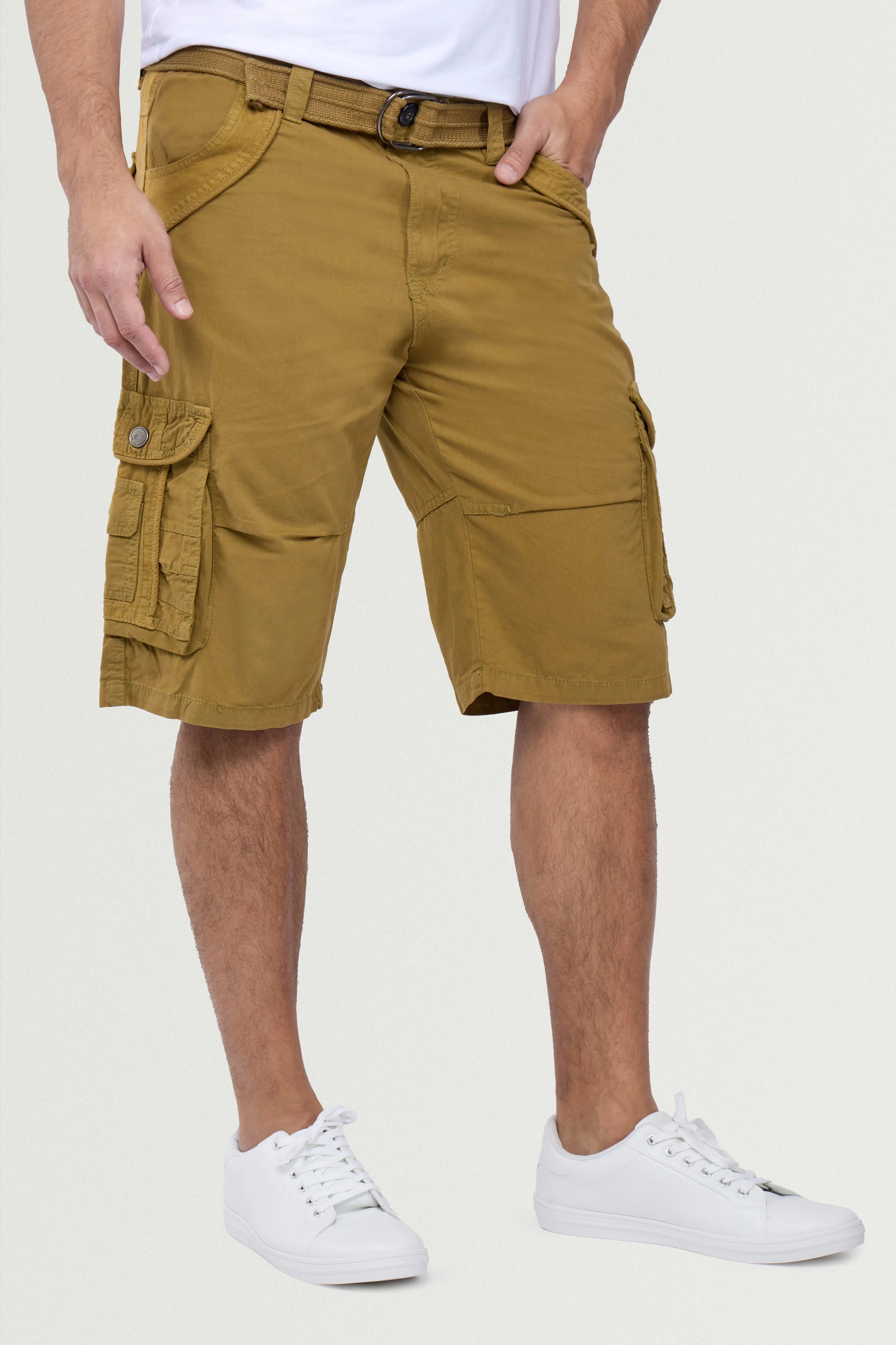 X RAY Men's Belted Twill Tape 12.5" Inseam Knee Length Cargo Shorts