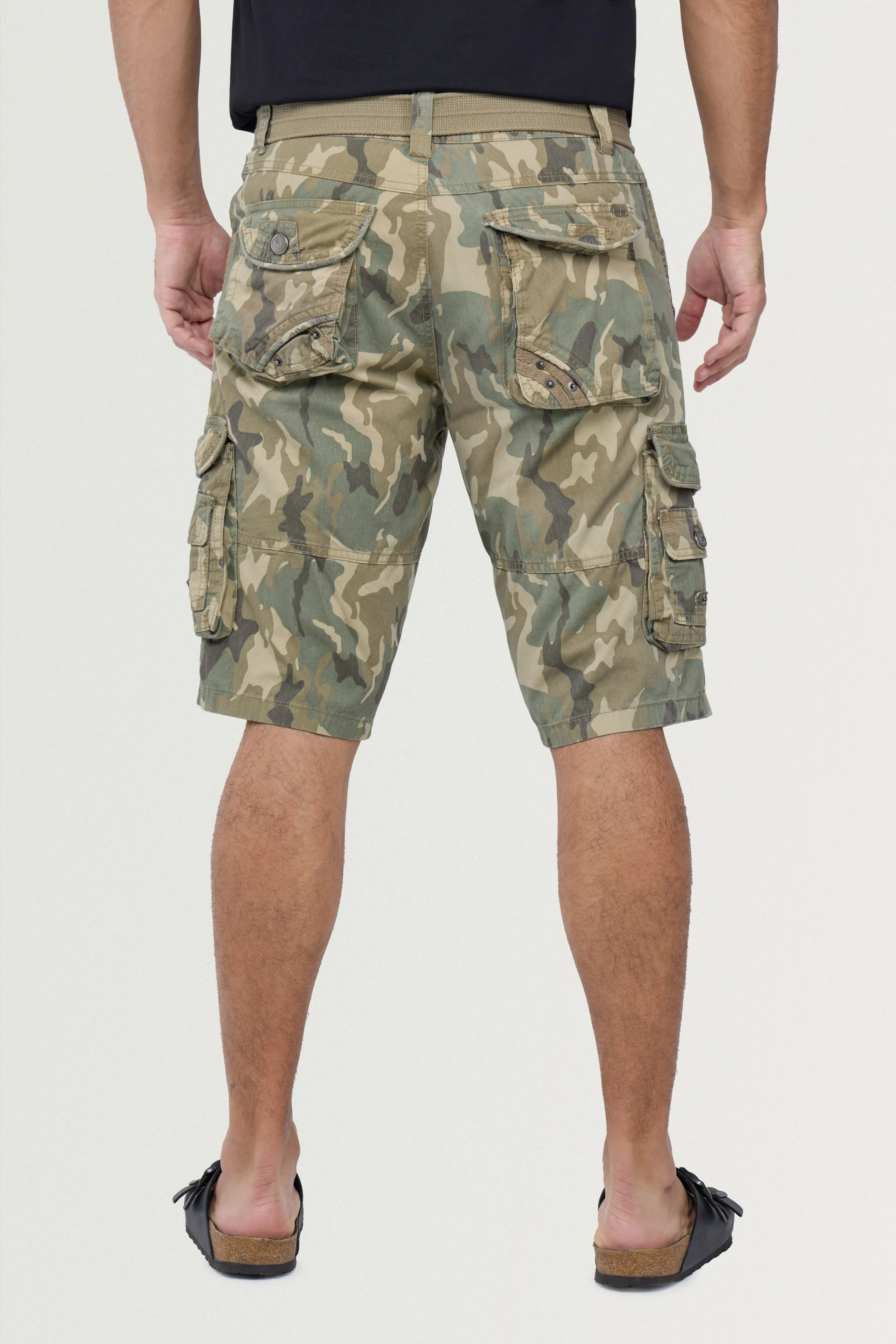 X RAY Men's Belted Twill Tape 12.5" Inseam Knee Length Cargo Shorts