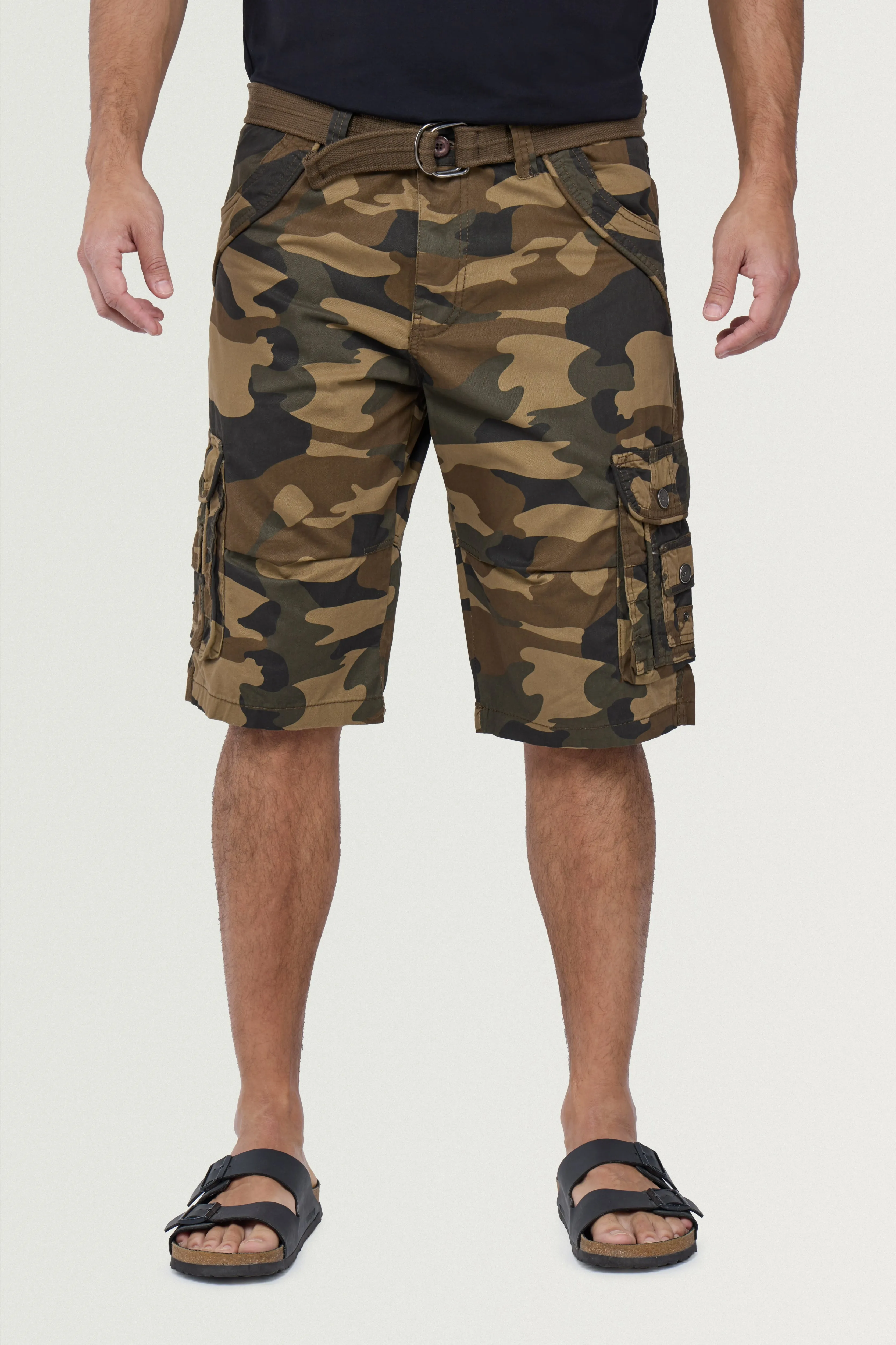 X RAY Men's Belted Twill Tape 12.5" Inseam Knee Length Cargo Shorts