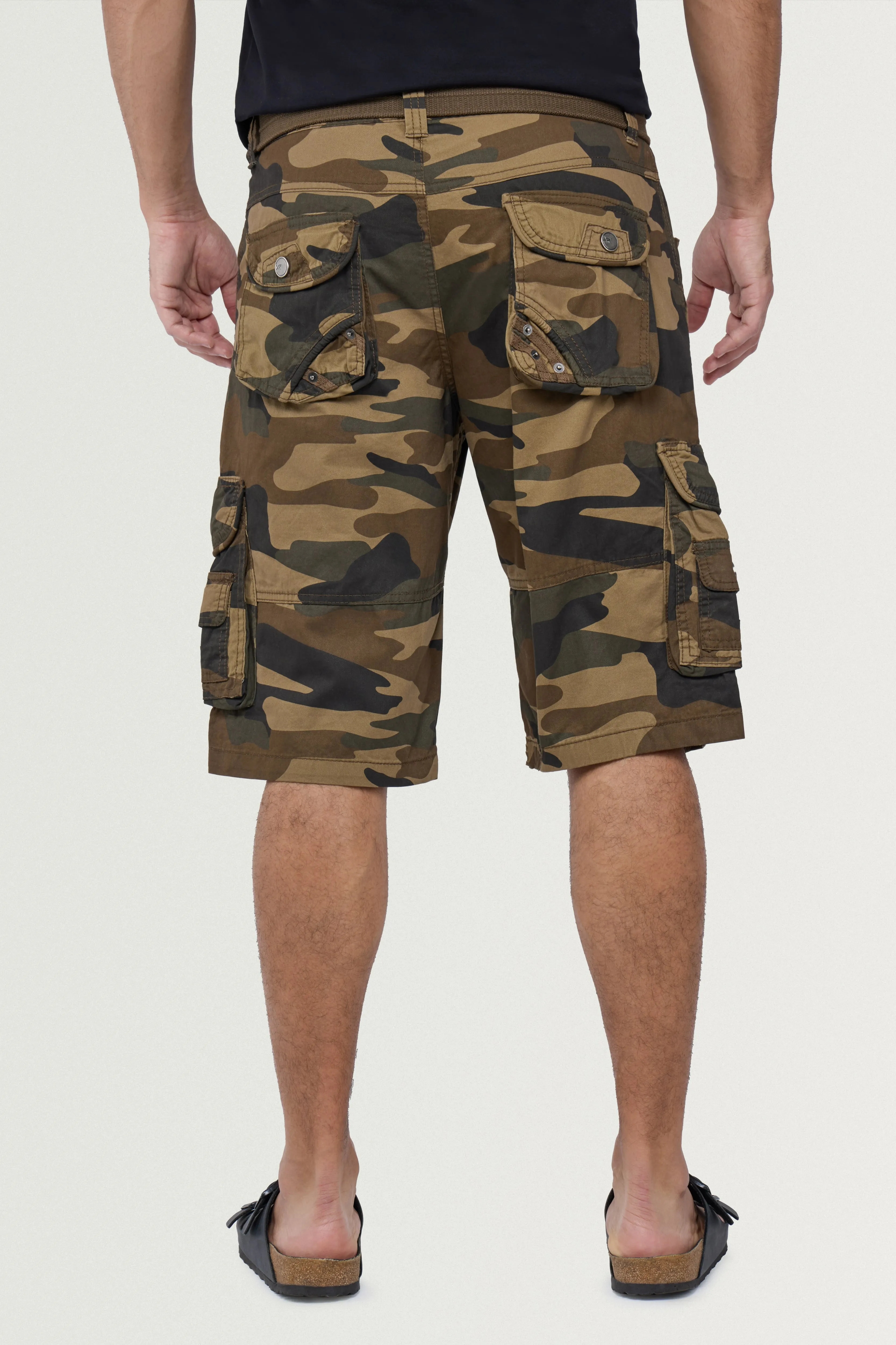 X RAY Men's Belted Twill Tape 12.5" Inseam Knee Length Cargo Shorts