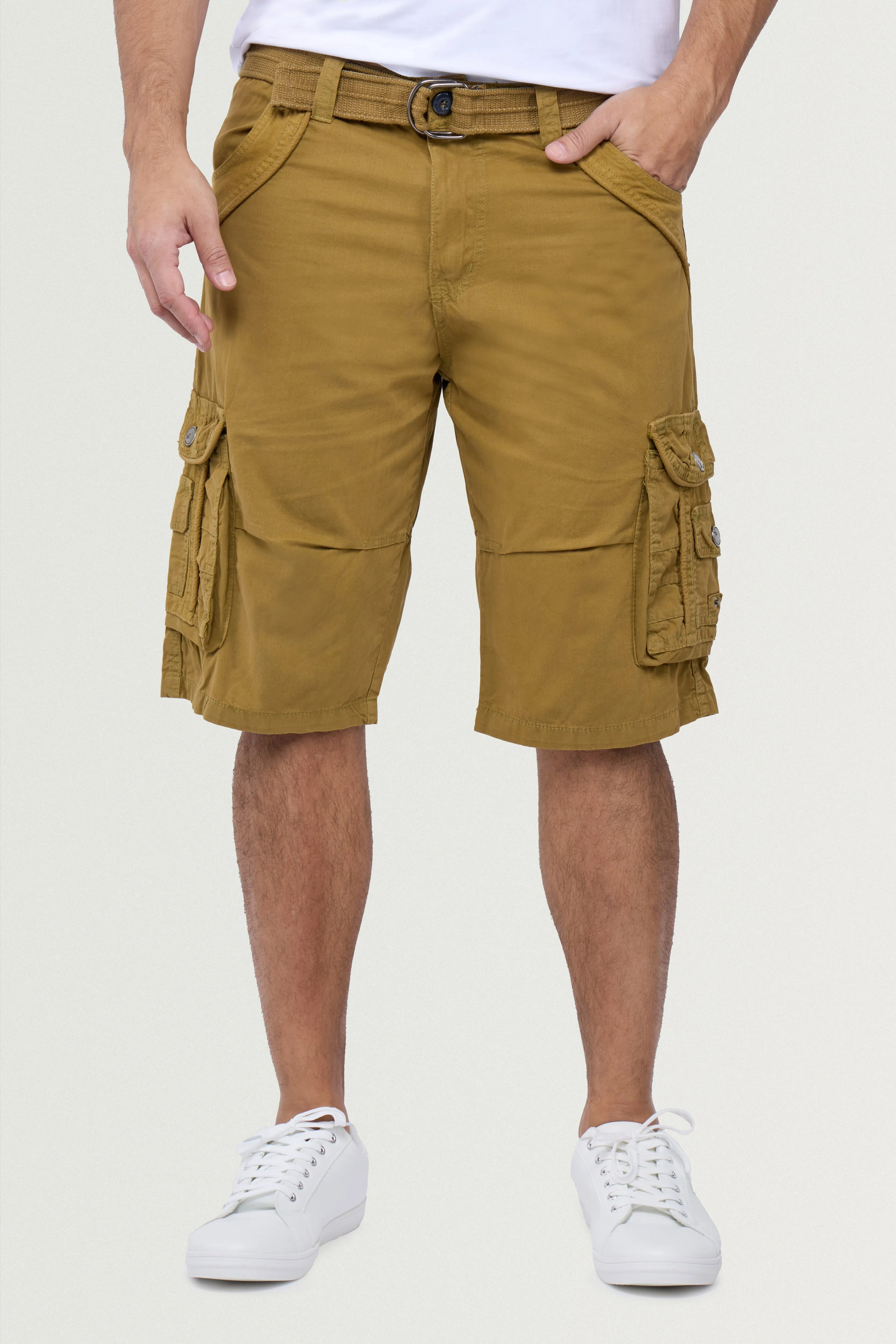 X RAY Men's Belted Twill Tape 12.5" Inseam Knee Length Cargo Shorts