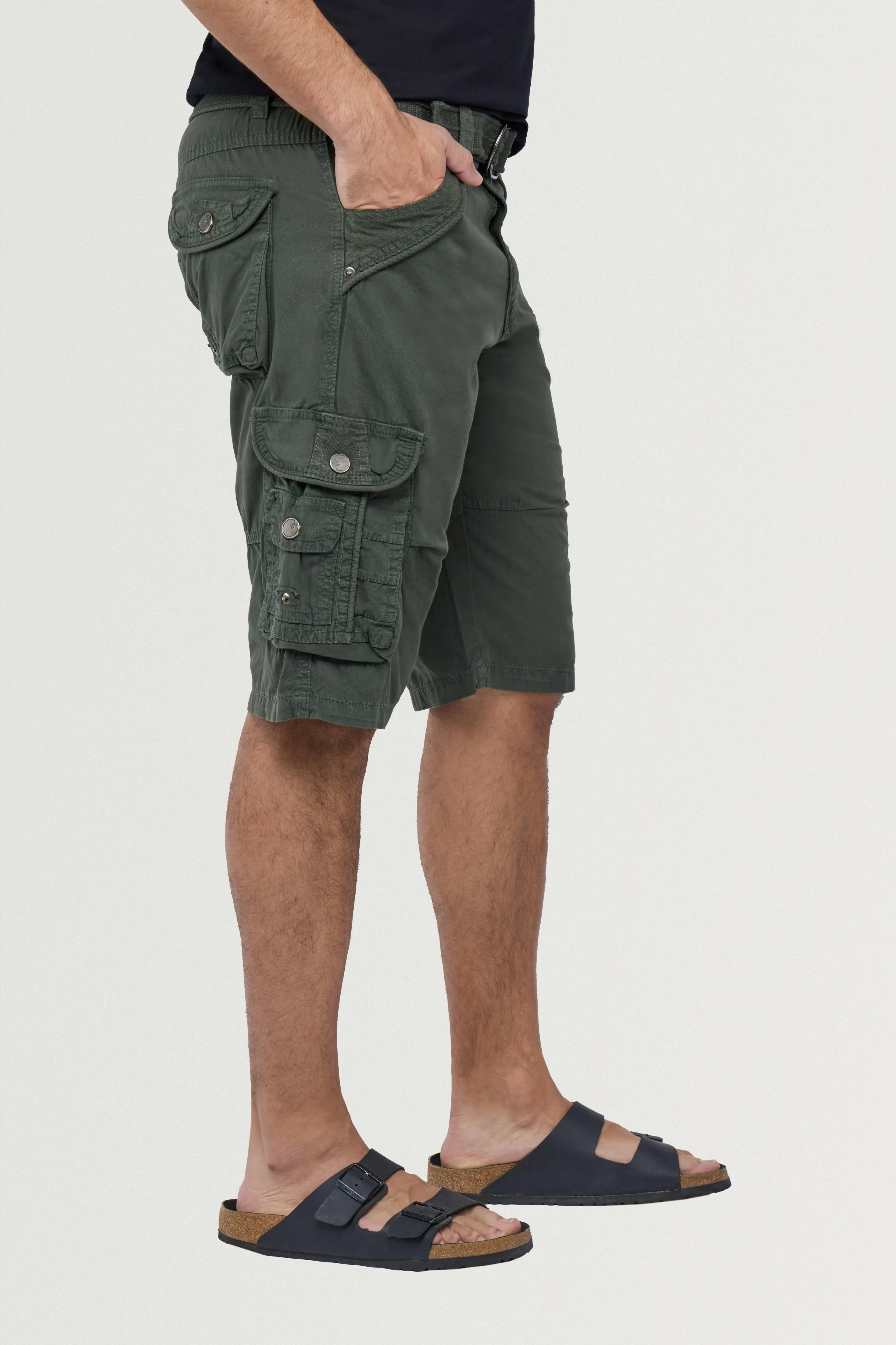 X RAY Men's Belted Twill Tape 12.5" Inseam Knee Length Cargo Shorts