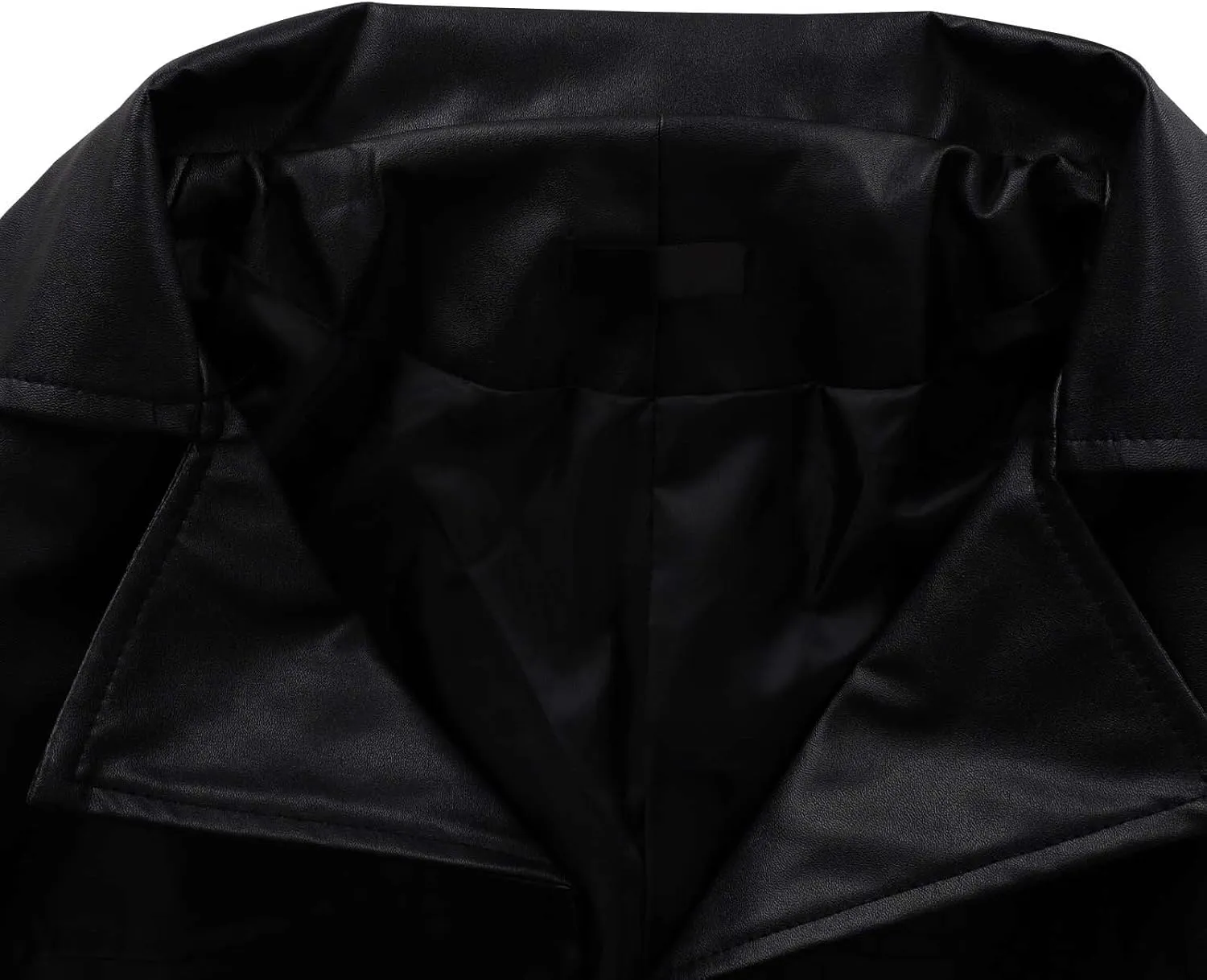 Xiaojmake Men's Black Leather Trench Coat Full Length Classic German Coat Double Breasted Pea Coats Long Duster Overcoat