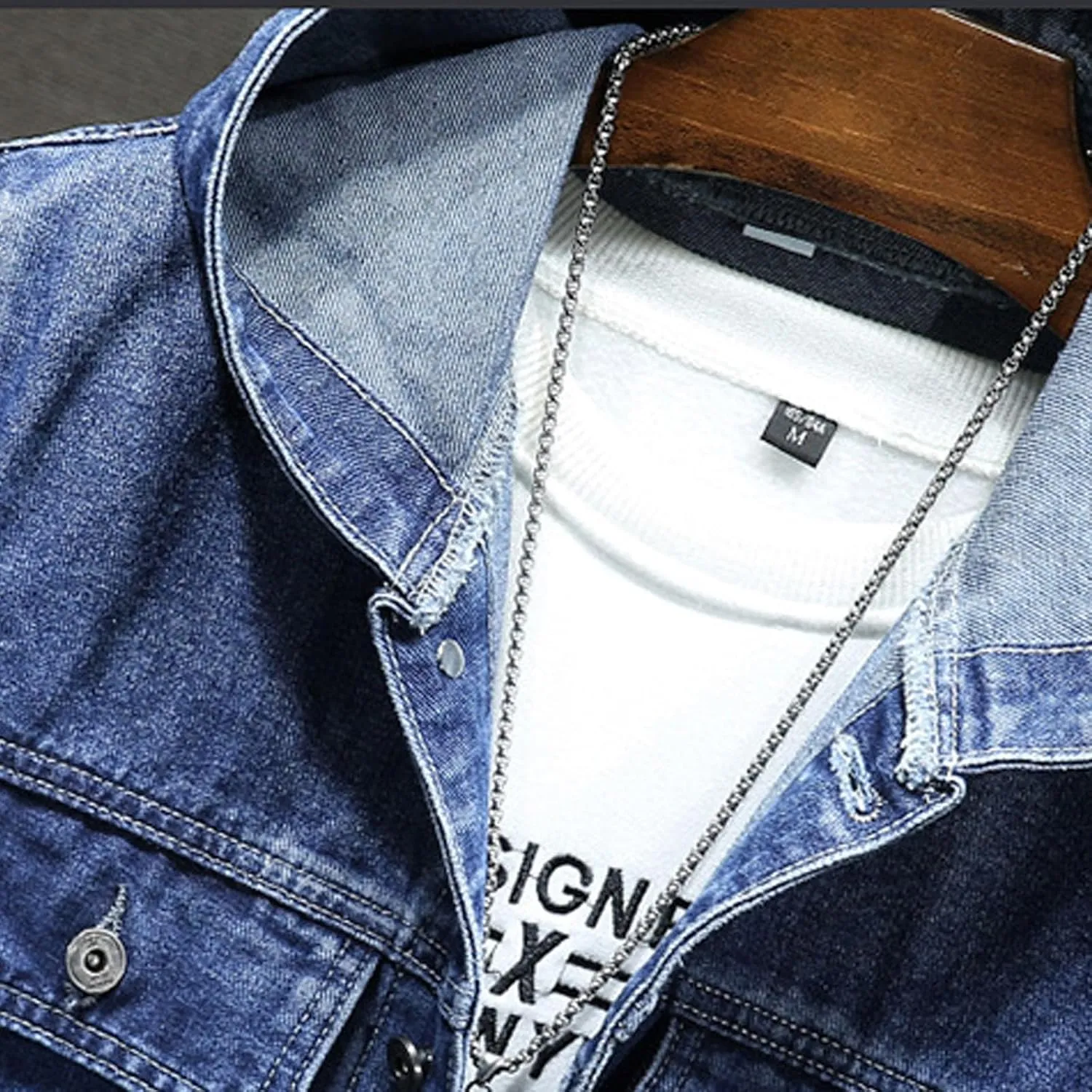 Xiaojmake Men's Distressed Denim Jacket Hooded Button Down Jean Coat Casual Fashion Long Sleeve Trucker Jackets Outwear
