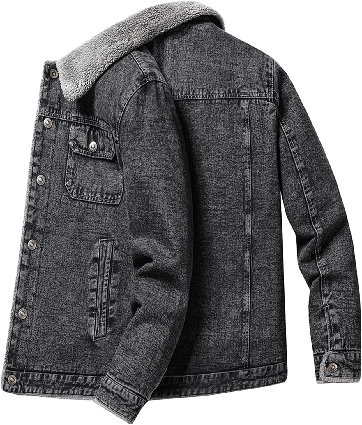 Xiaojmake Men's Lapel Sherpa Fleece Lined Trucker Jackets Thicken Washed Denim Jacket Casual Winter Warm Button Down Coats