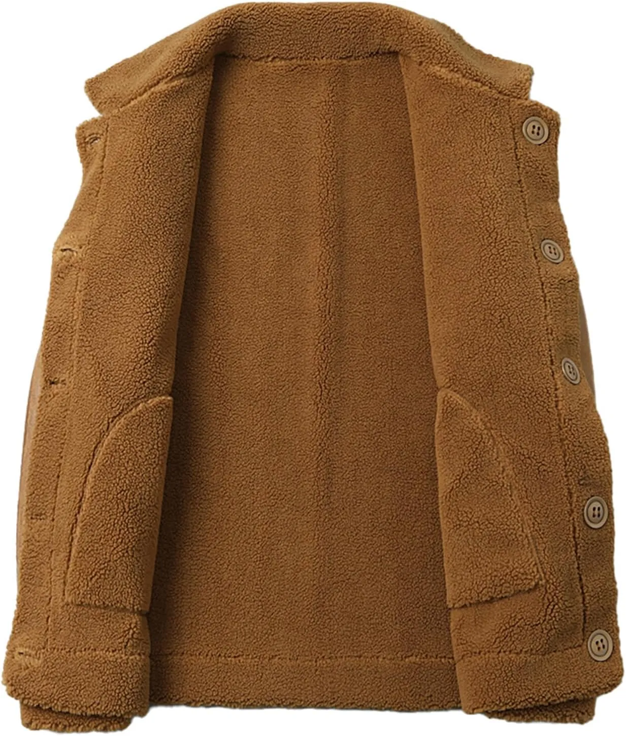 Xiaojmake Men's Shearling Jacket Leather Jacket Suede Sherpa Lined Coat Lapel Collared Flying Jacket Winter Fluffy Outerwear