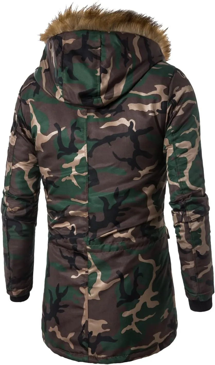XIAXOGOOL Men's Winter Coats,Mens Long Winter Coats Camouflage Down Jacket Warm Hooded Windbreaker Insulated Thicken Jackets