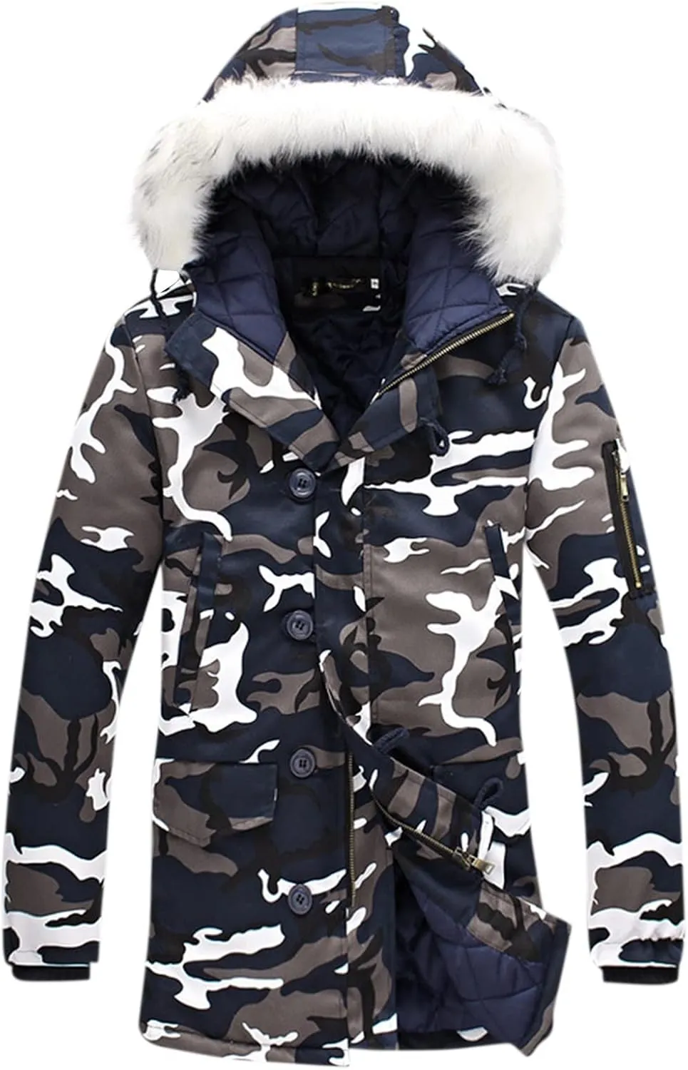 XIAXOGOOL Men's Winter Coats,Mens Long Winter Coats Camouflage Down Jacket Warm Hooded Windbreaker Insulated Thicken Jackets